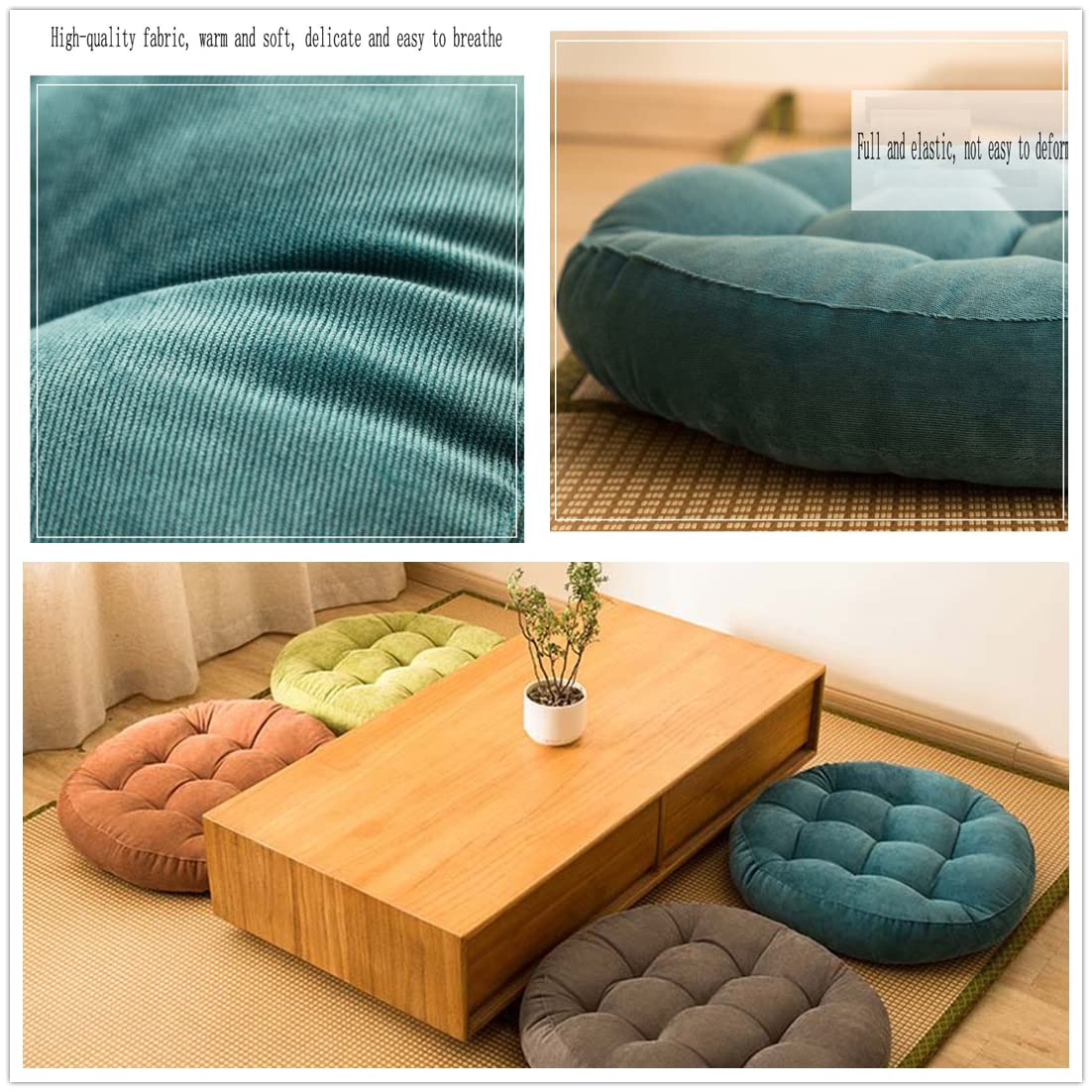 Baiyuruodie Round Pillow Seat Cushion - 50cm Green Home Decor & Office Pillow for Sofa, Bed, Floor Sitting, and Meditation