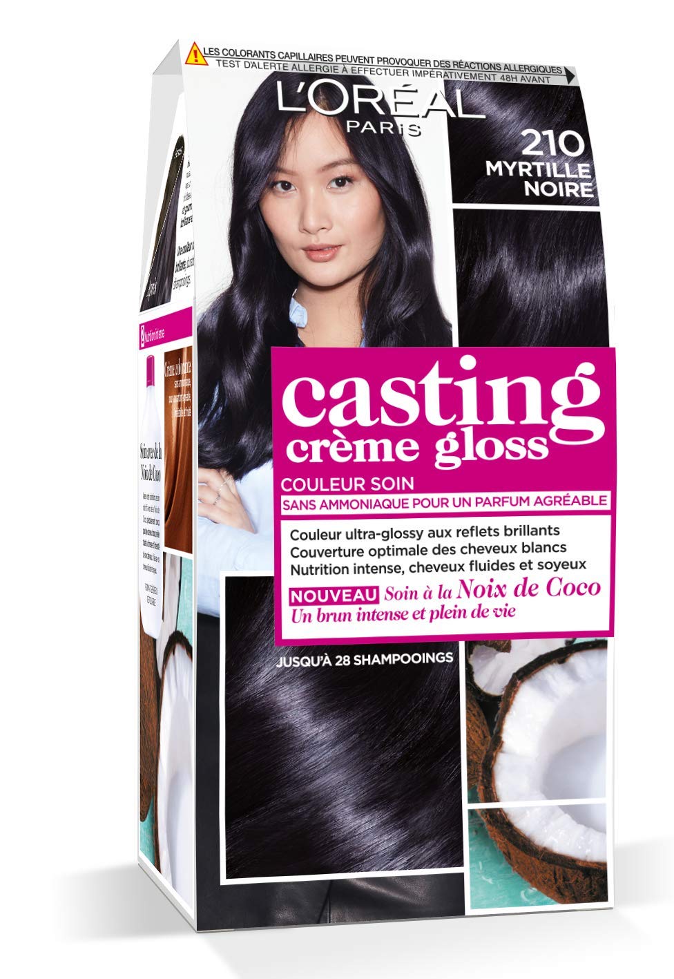 L'Oreal Casting Crème Gloss 210 Noir Bleuté Hair Dye - 2 Pack (160 ml Each) for Smooth, Shiny Color at Home | Perfect for Brunettes & DIY Hair Coloring