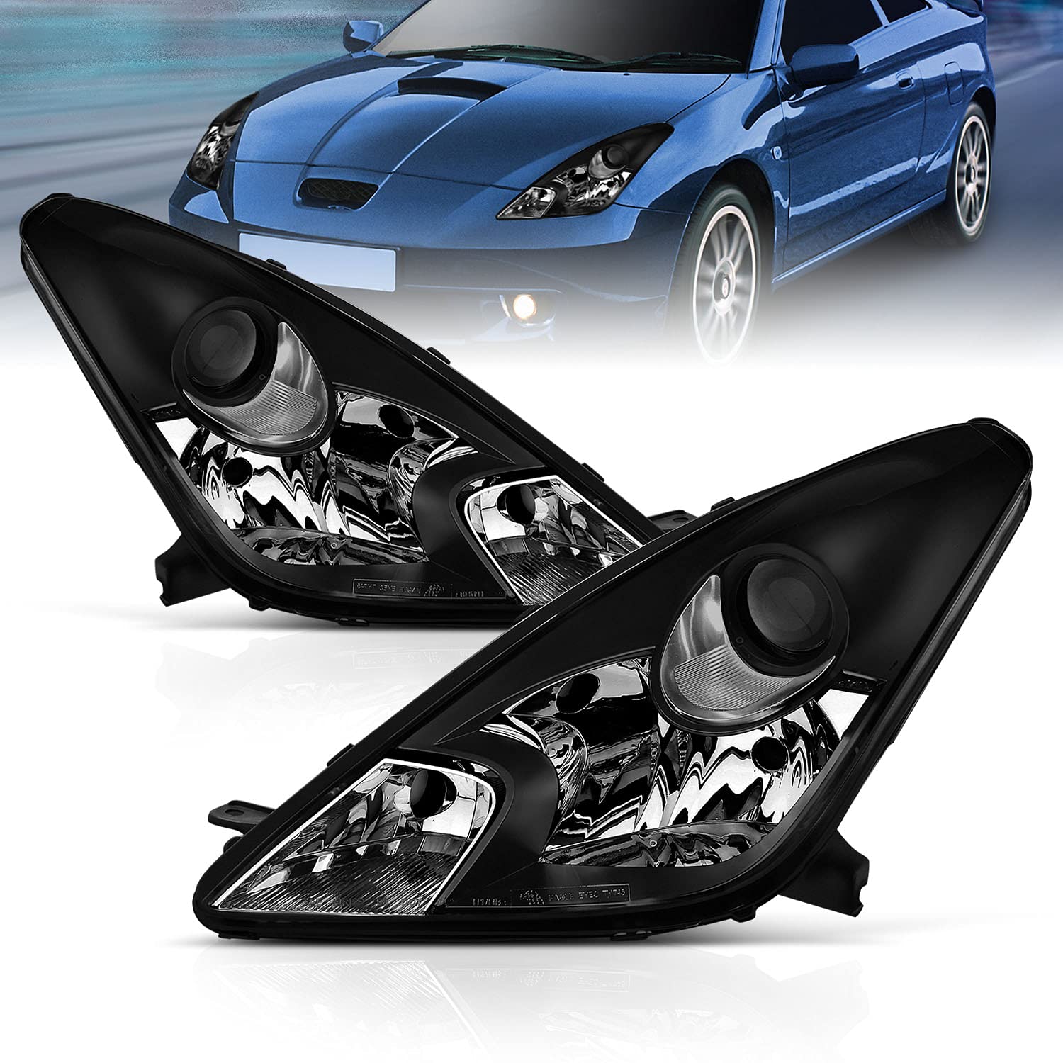 AmeriLite Black Headlights Replacement for Toyota Celica - Left & Right Side Pair - Perfect for Night Driving & Car Upgrades