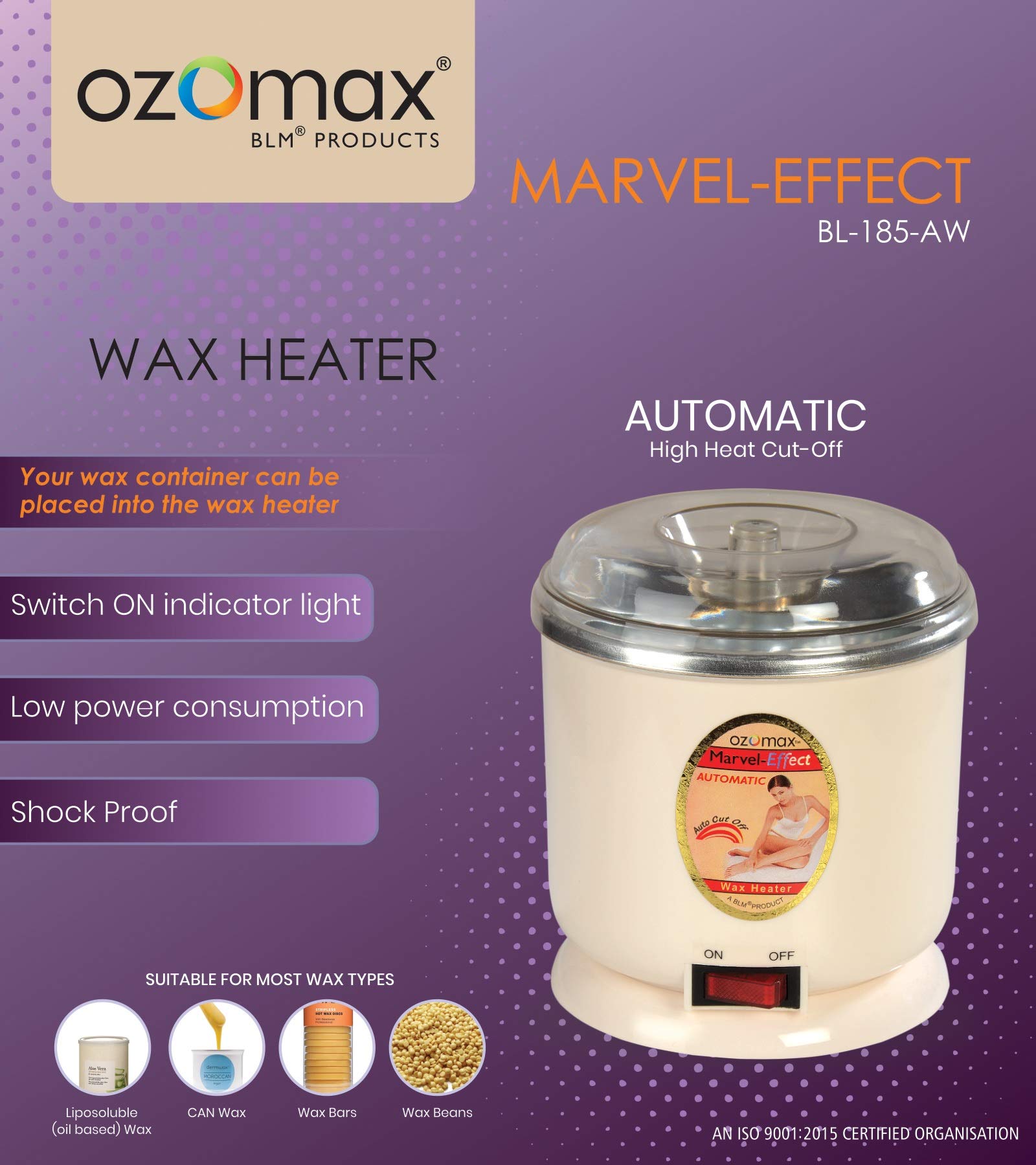 Ozomax Marvel Effect Automatic Wax Heater for Hair Removal - Professional Wax Warmer for Salon & Home Use - Fast Heating with Adjustable Temperature - Perfect for Legs, Bikini & Facial Waxing
