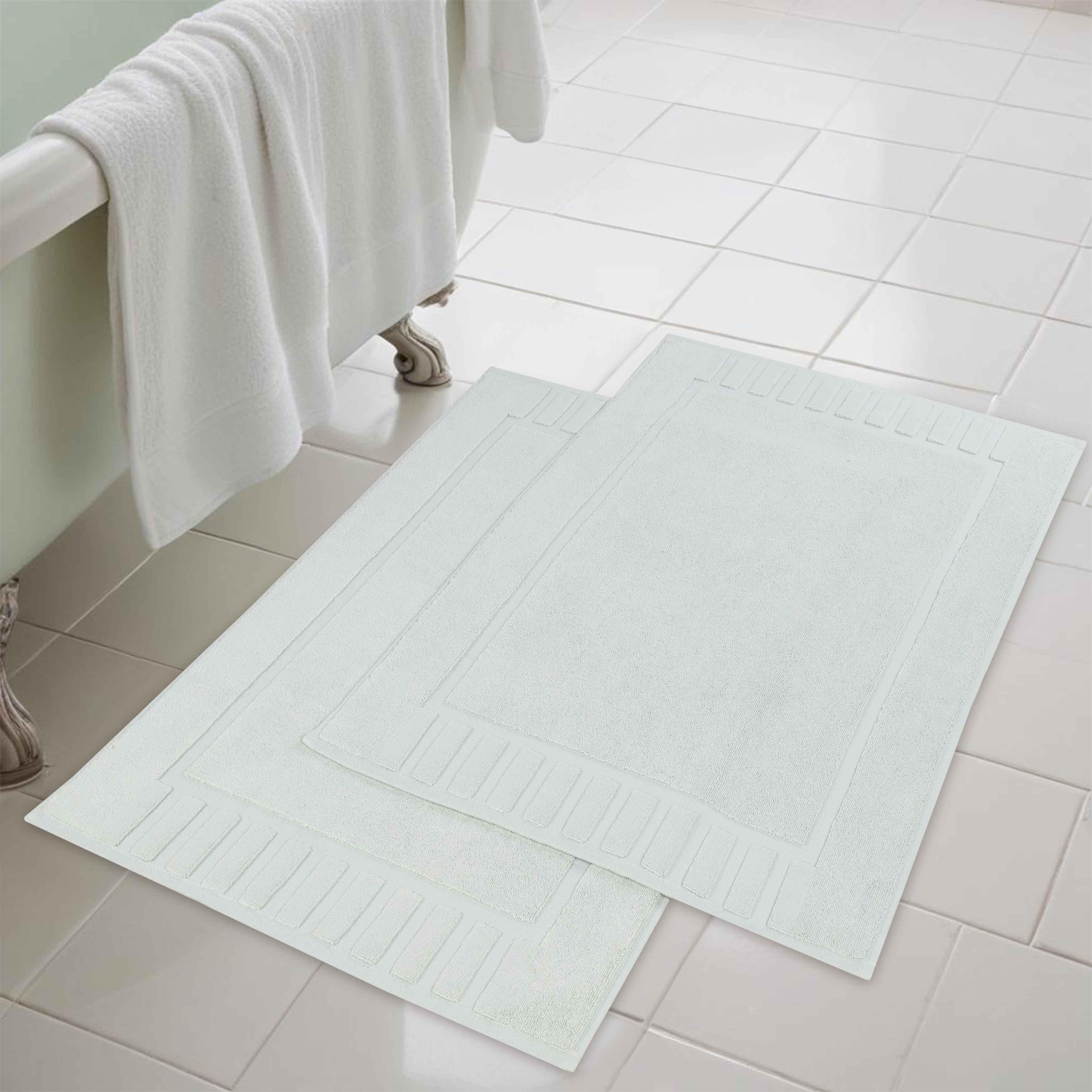 Premium Cotton Modern Geometric Border Bath Mat Set of 2 - Ultra Absorbent, Non-Slip, Quick Dry Bathroom Rug for Bath, Shower & Vanity Area