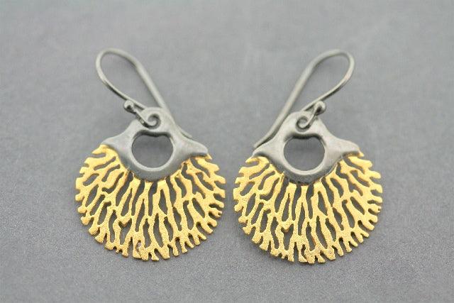 22K Gold Plated Silver Coral Lace Disc Earrings for Women - Elegant Boho Jewelry for Parties, Weddings & Everyday Wear