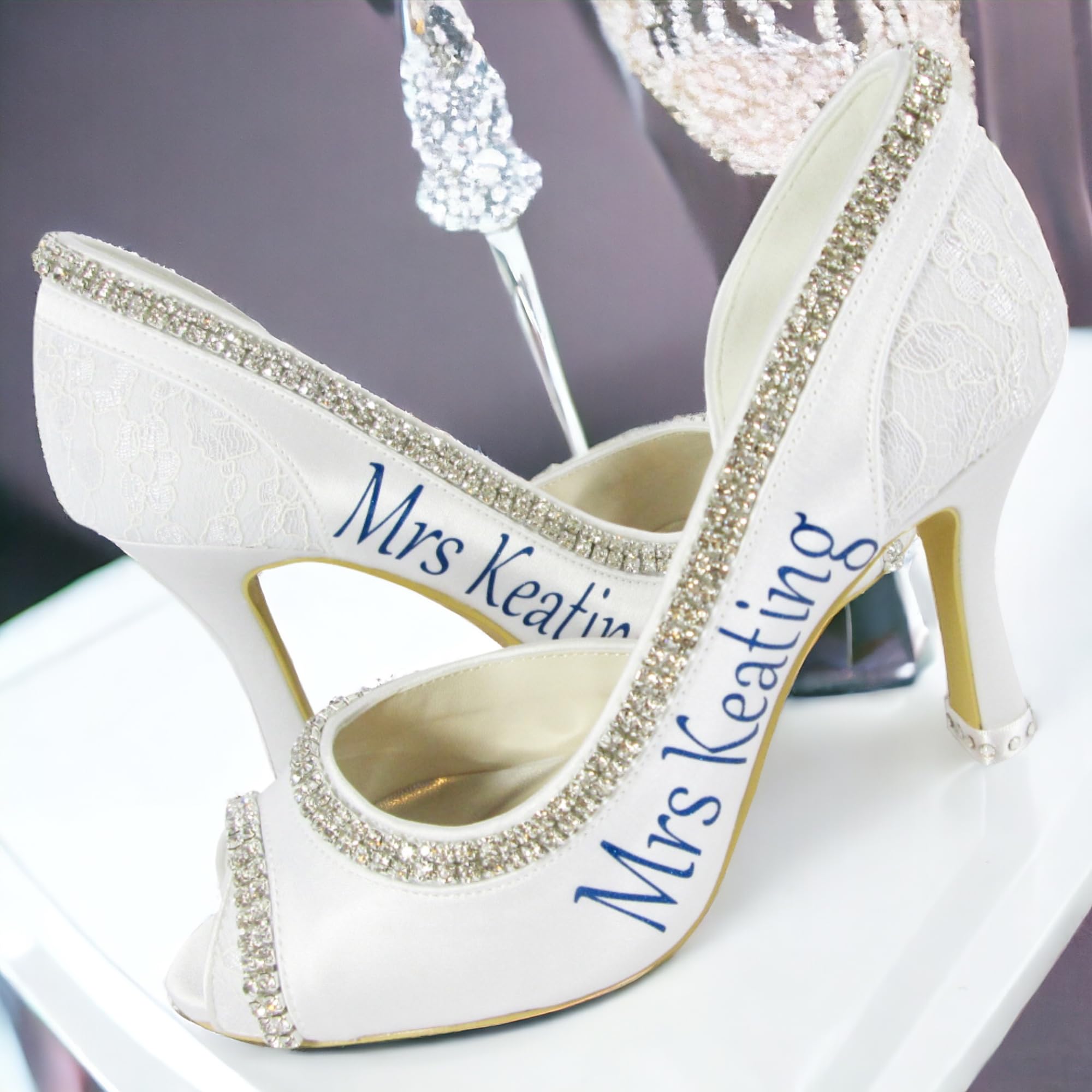 Personalized Bride Open Toe High Heels - Custom Mrs Name & Wedding Date in White/Ivory | Perfect for Wedding, Bridal Shower & Anniversary Celebrations
