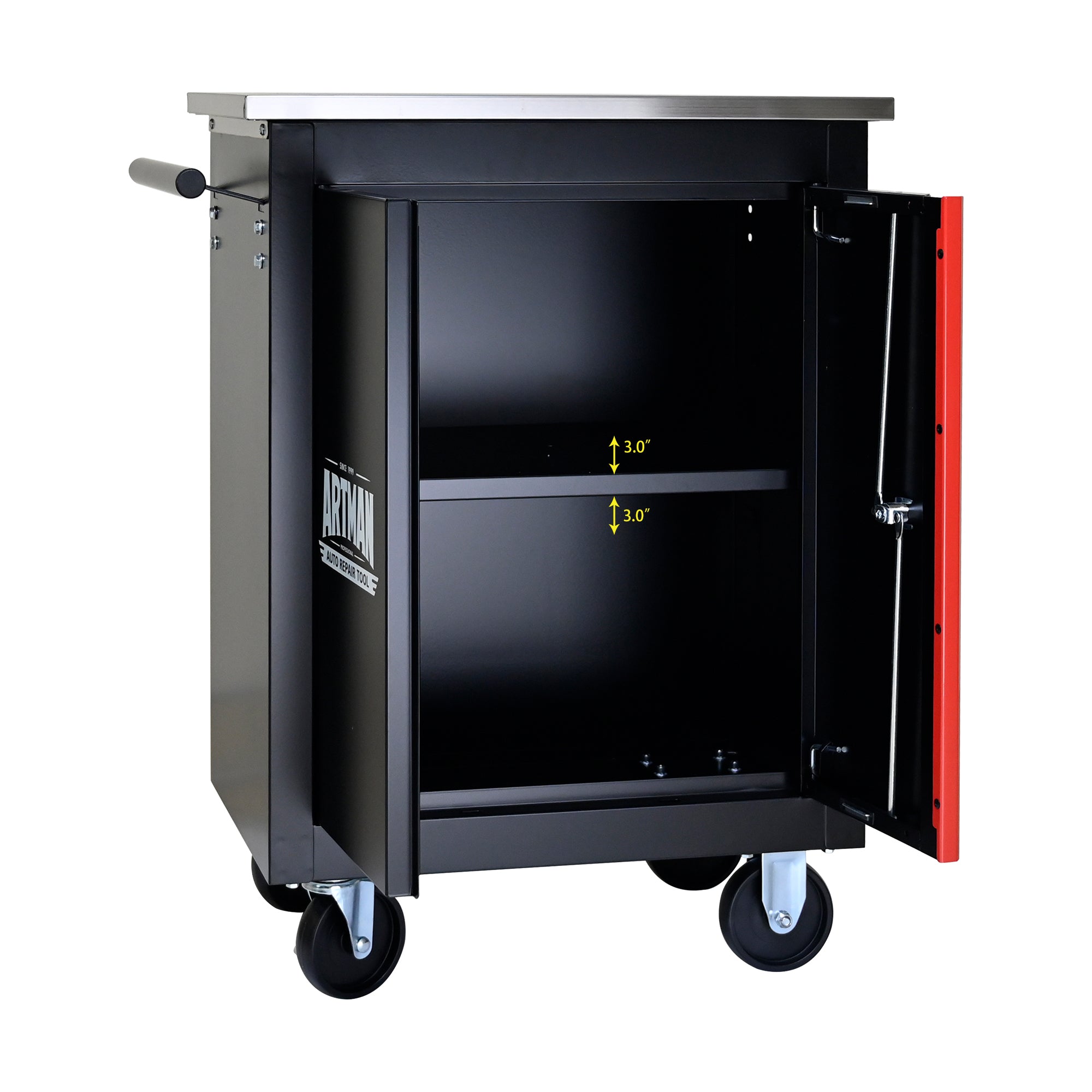 Double Door Clapboard Multi-Function Tool Cart - Black & Red | Heavy Duty Rolling Utility Cart for Workshop, Garage & Home Organization