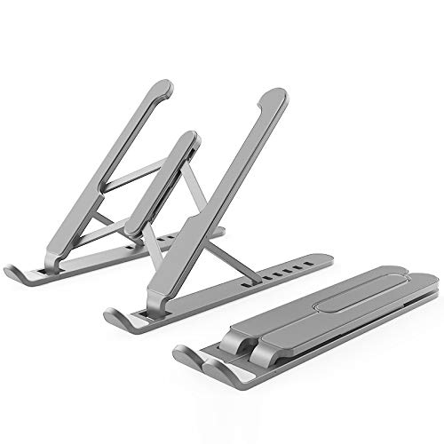 Asltoy Foldable Laptop Stand - Adjustable Aluminum Notebook Holder for 8-15.6 Inch Devices, Ergonomic Ventilated Riser for Home, Office, and Travel Use (Gray)