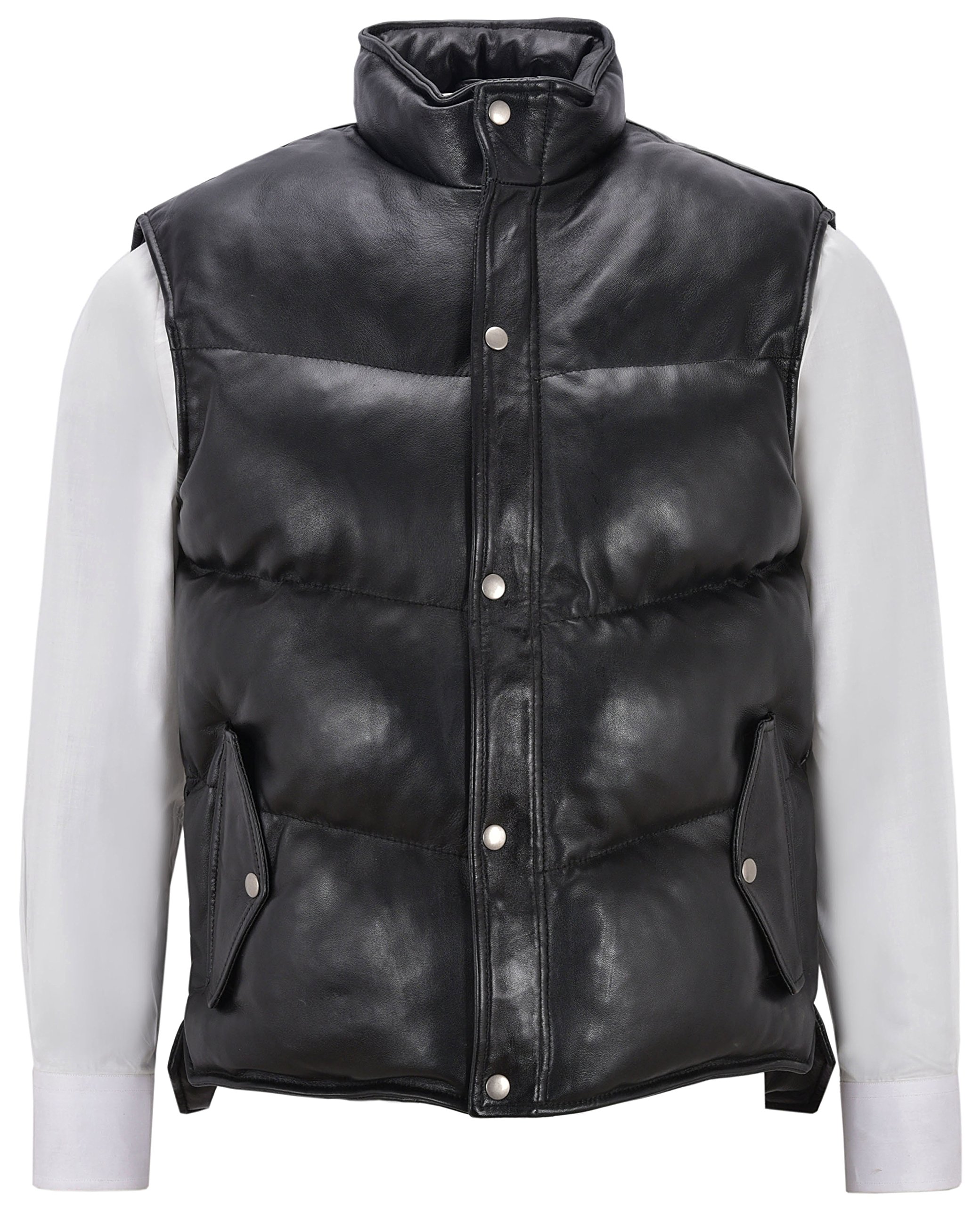 Men's Padded Lambskin Leather Puffer Vest - Winter Warm Casual Waistcoat for Outdoor Activities & Street Style Fashion