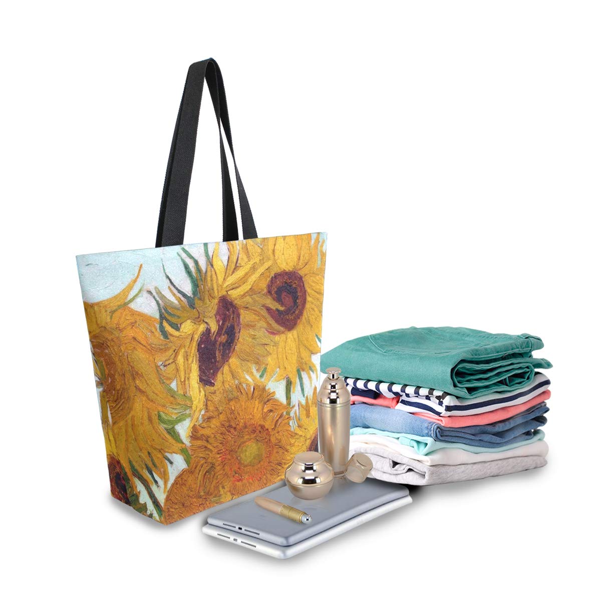 ALAZA Van Gogh Sunflower Canvas Tote Bag - Large Reusable Cotton Shoulder Bag for Women, Top Handle Purse for Travel, Work, Shopping & Grocery - Perfect for Beach, Office & Daily Commute