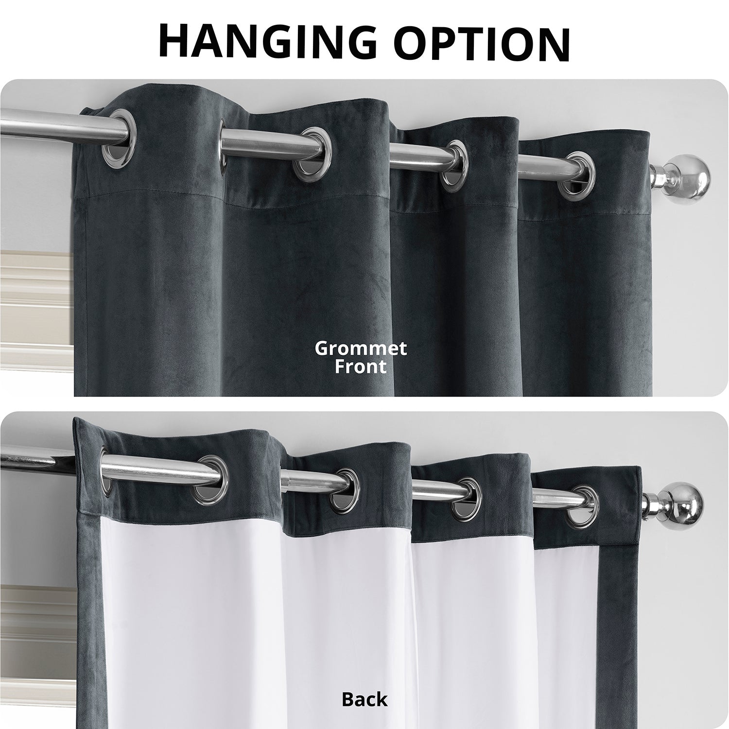 Blue Grey Grommet Blackout Curtains for Windows - Thermal Insulated Velvet Drapes for Bedroom & Living Room - Noise Reducing Room Darkening Panels for Better Sleep