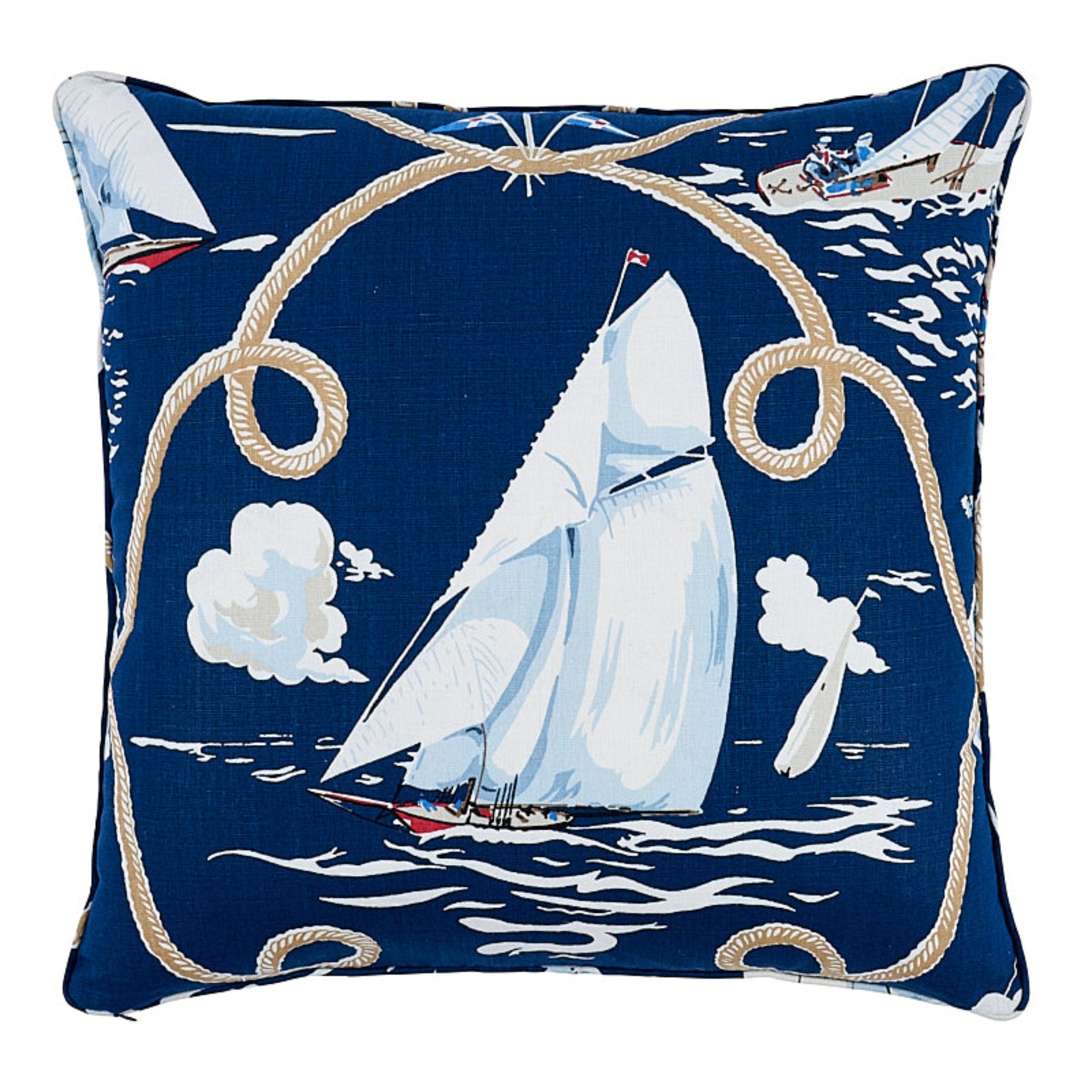 Blue Summer Regatta Linen 24-Inch Throw Pillow - Soft Decorative Cushion for Sofa, Bed & Outdoor Patio Furniture