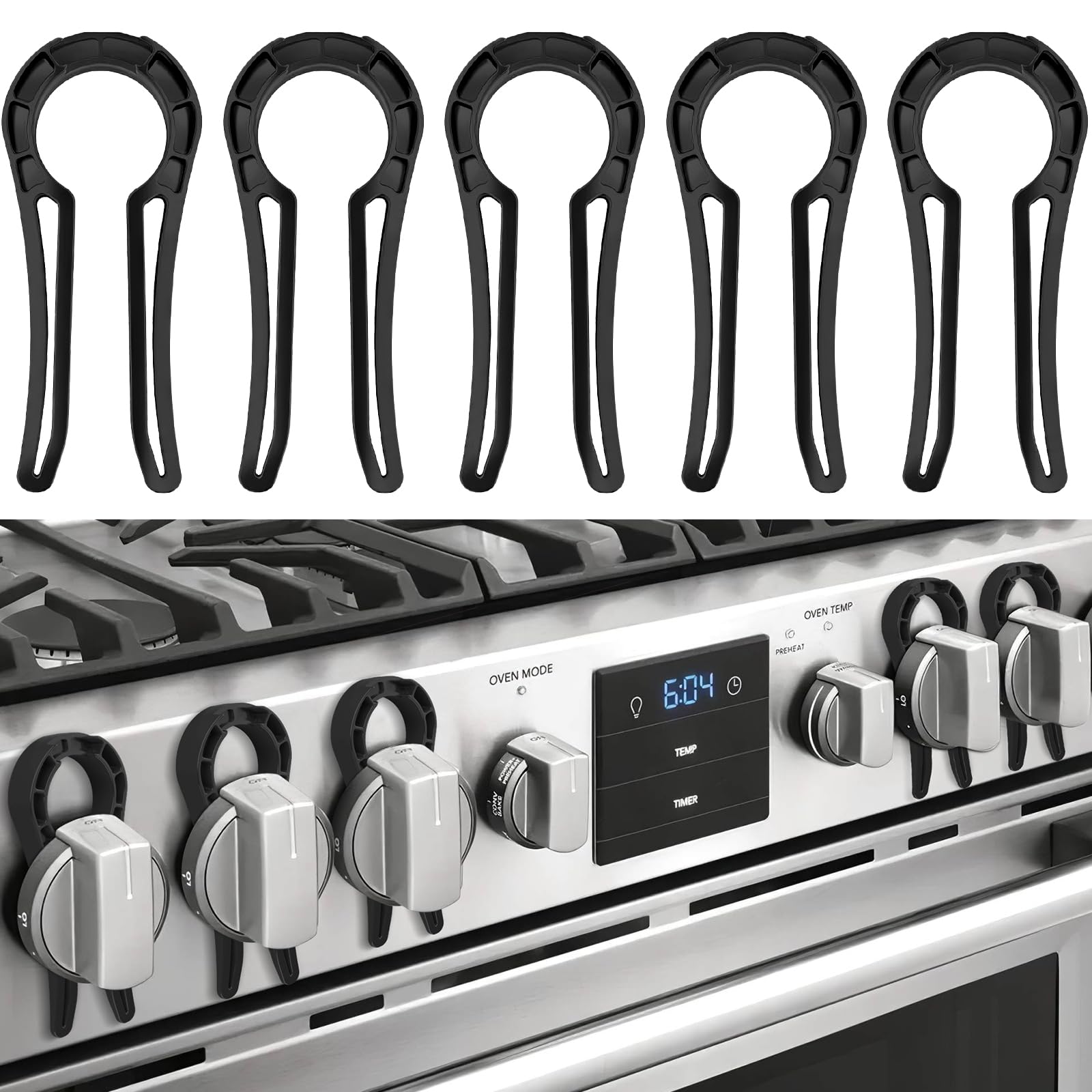 **5-Pack Heat-Resistant Gas Stove Knob Locks – Child & Pet Safety Oven Knob Covers – Black – Perfect for Baby-Proofing Kitchens & Preventing Accidents**