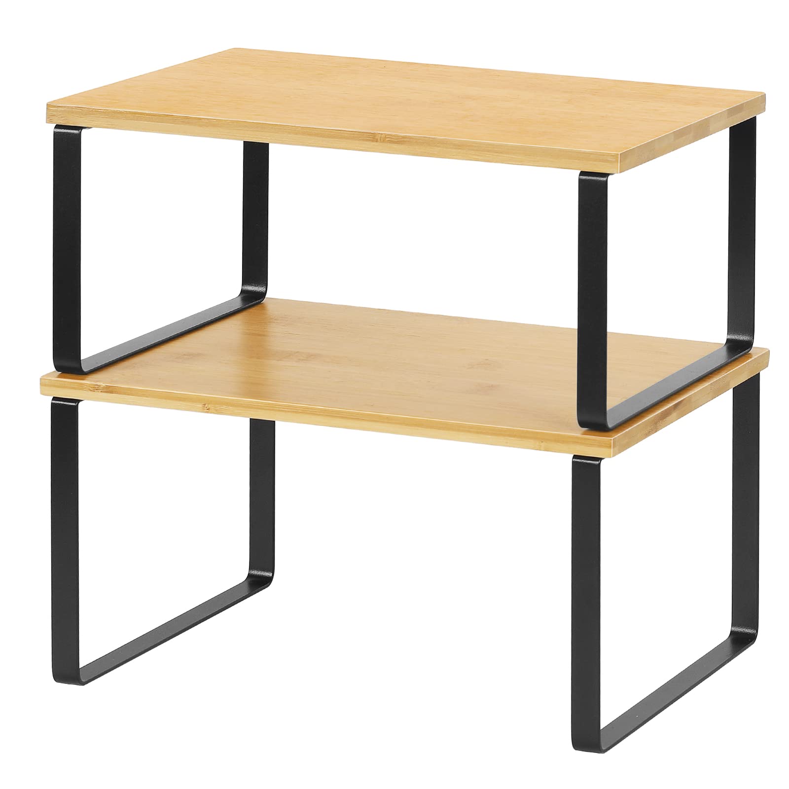 NEX Kitchen Cabinet Organizer & Counter Shelf - Stackable Expandable Storage Rack for Spices, Utensils & Pantry Items - Black & Natural - Perfect for Small Kitchens & Countertop Organization