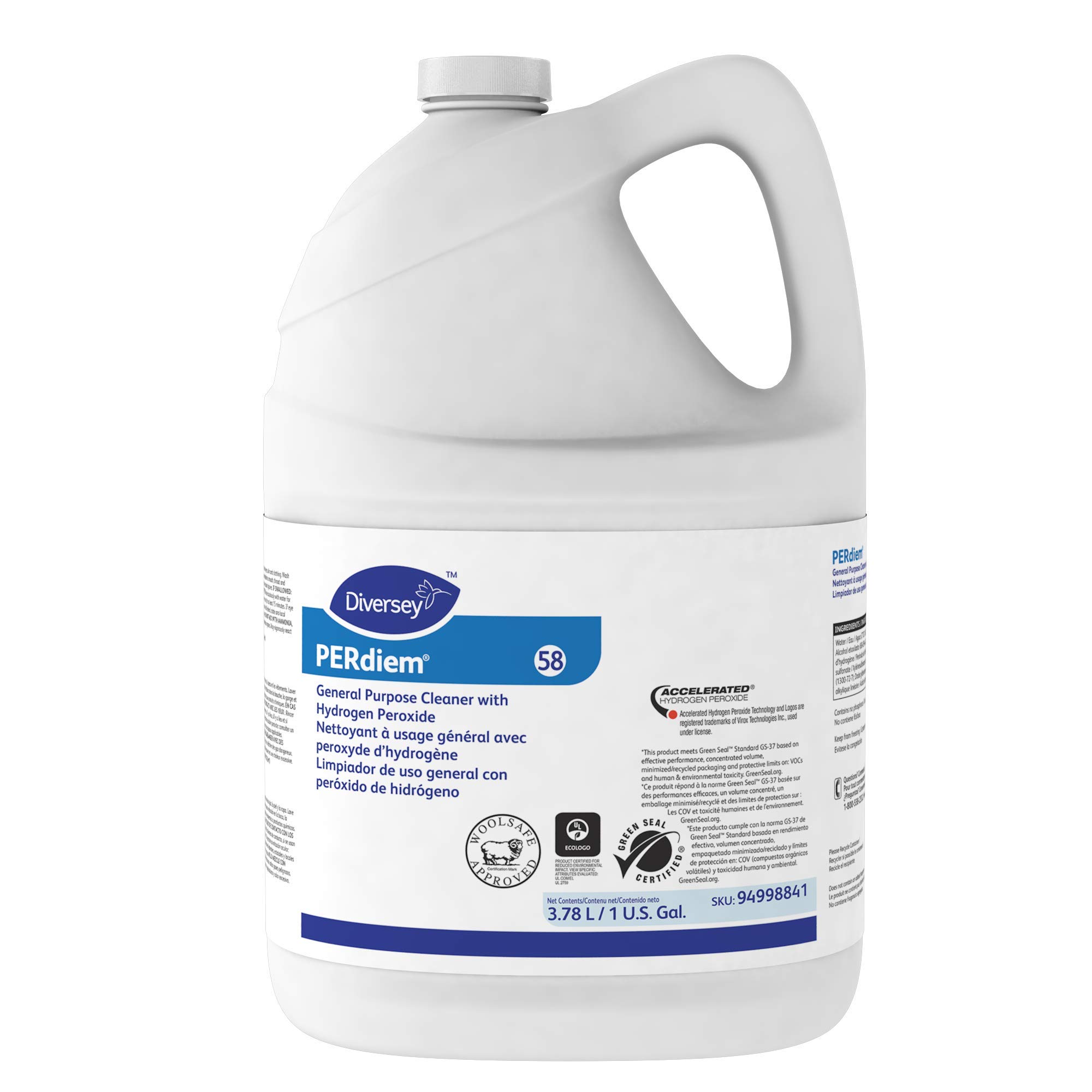 Diversey 94998841 PERdiem General Purpose Cleaner with Hydrogen Peroxide - Concentrated Floor, Bathroom & Hard Surface Cleaner, 1-Gallon (Pack of 4) | Ideal for Hospitals, Schools & Commercial Cleaning