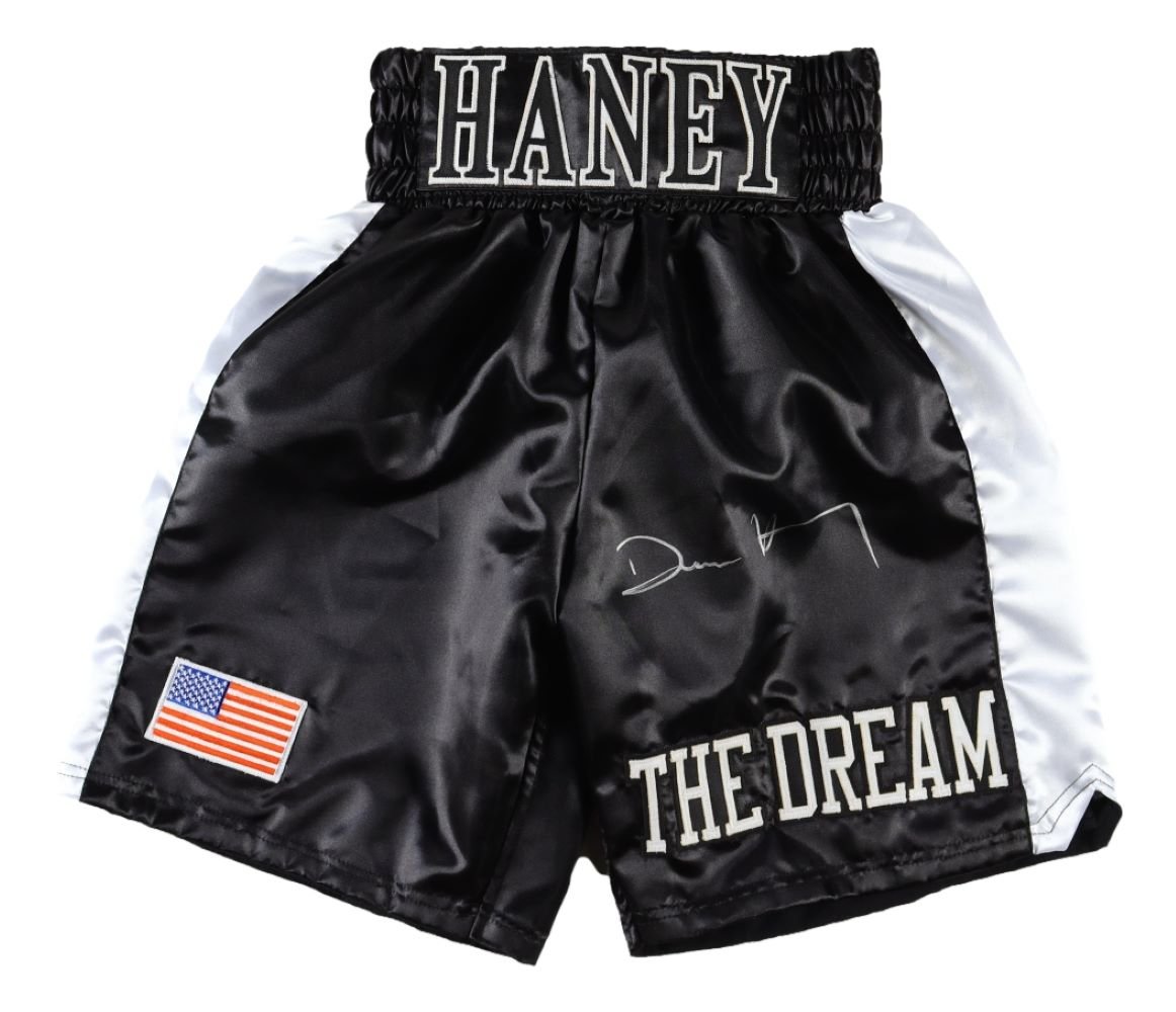 Devin Haney Autographed Black Boxing Shorts - Limited Edition Signed Trunks for Fight Fans | Perfect for Collectors, Memorabilia Displays & Boxing Gifts