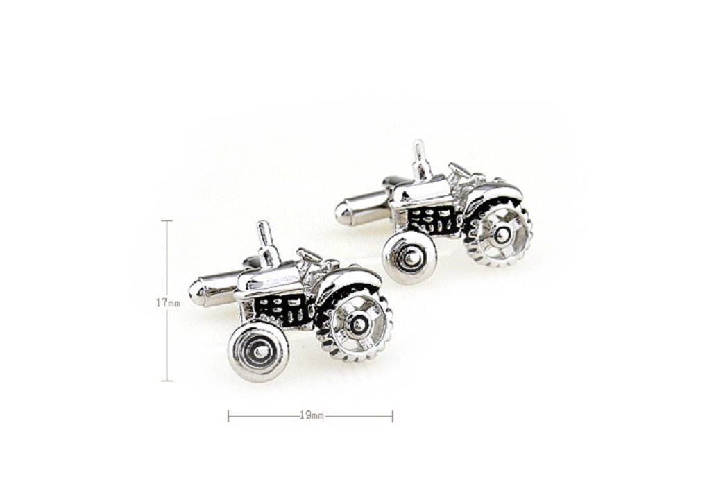 MRCUFF Tractor Pair Cufflinks for Men - Engraved Silver Plated Cuff Links with Gift Box & Polishing Cloth - Perfect for Farmers, Agriculture Enthusiasts & Formal Occasions