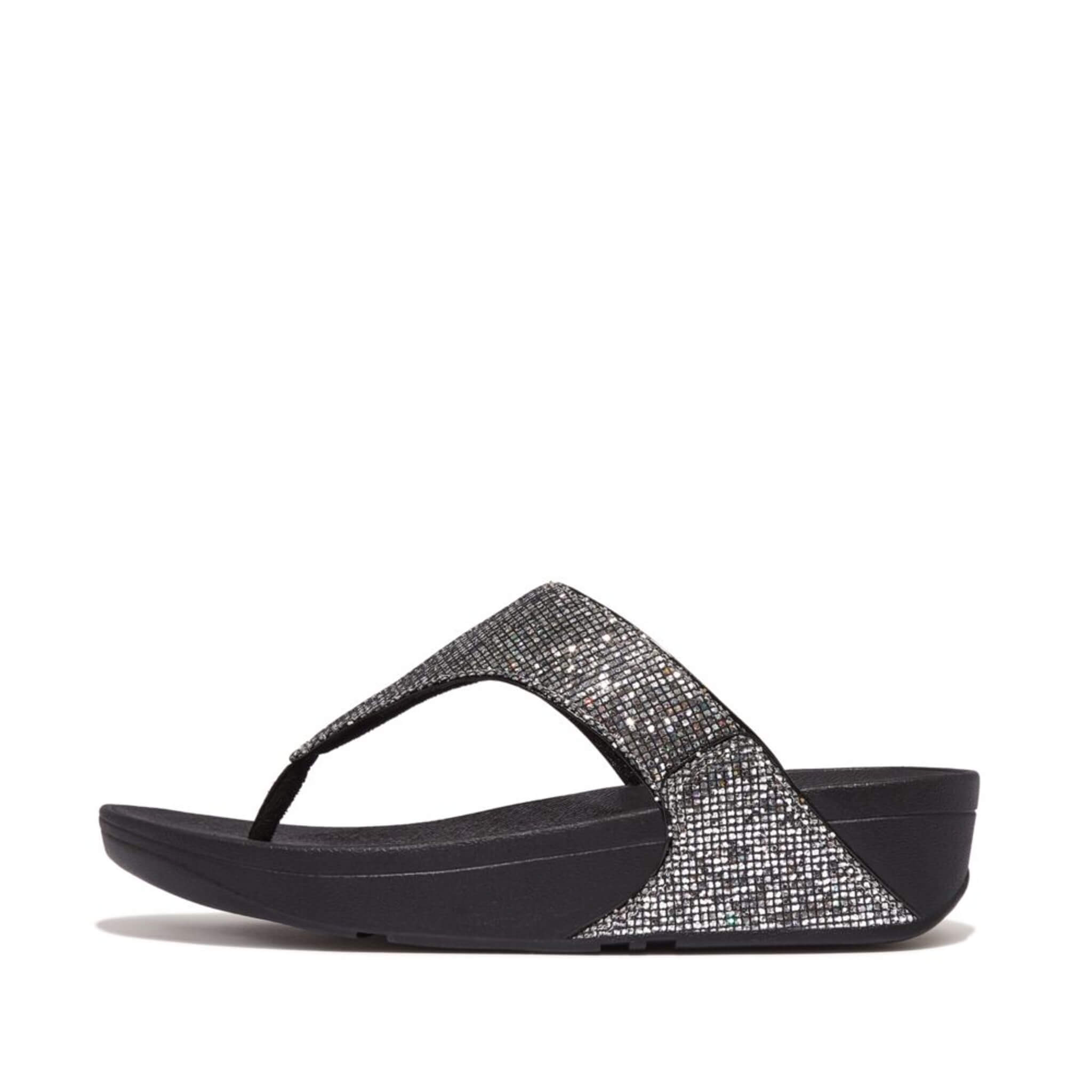 FitFlop Lulu Glitterball Sandals for Women - Sparkly Silver Comfort Flip Flops | Perfect for Beach, Pool, and Summer Vacation Outfits