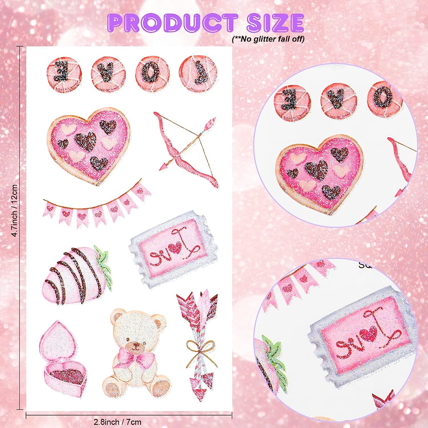 10PCS Valentine's Day Temporary Tattoos - Glitter Heart, Cupid Arrow, Dessert & Flower Designs | Waterproof Fake Tattoos for Kids & Adults | 12x6.8CM Size | Perfect for Parties, Weddings & Romantic Events