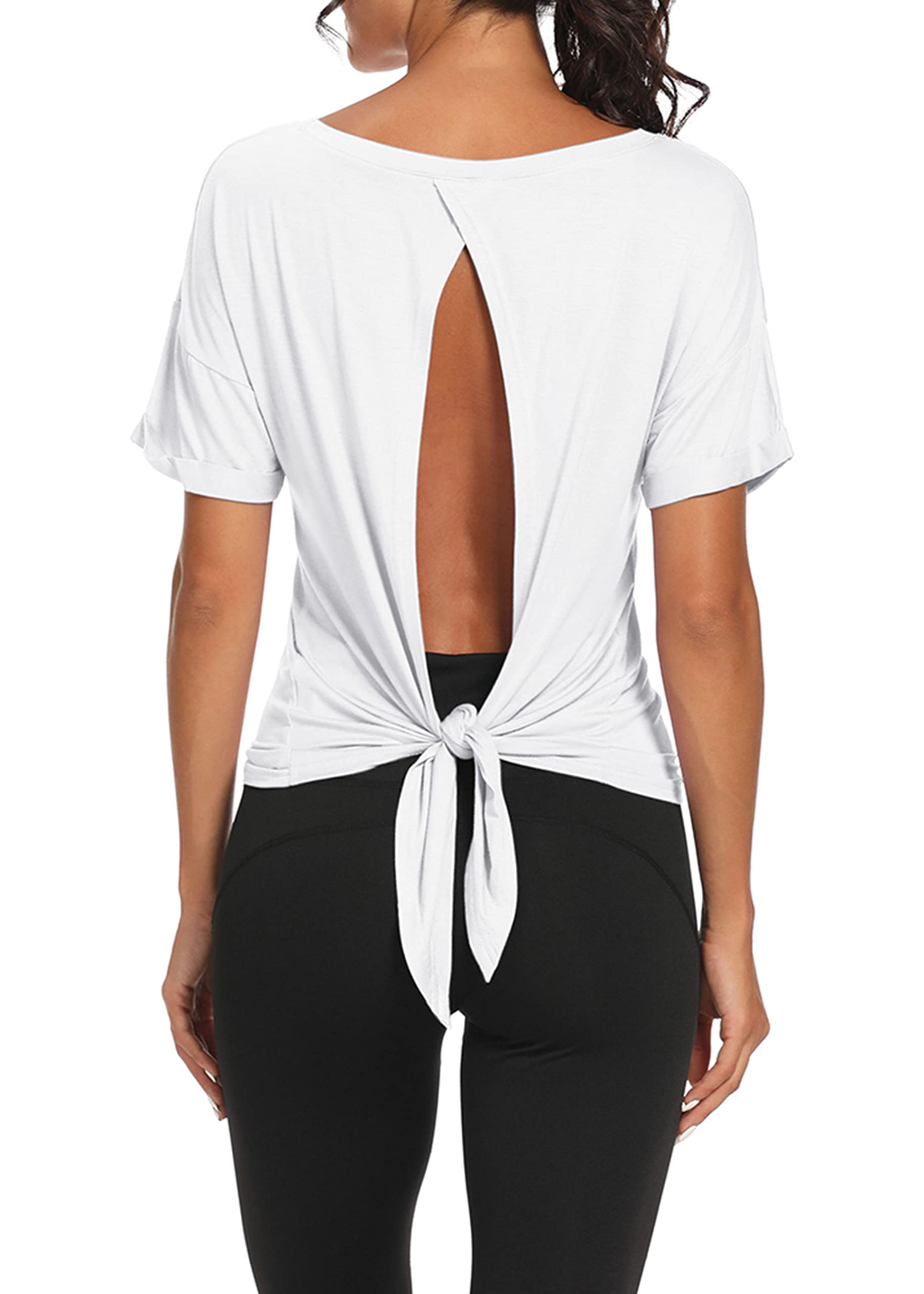 Bestisun Women's Open Back Workout Tops - Gym Athletic Shirts with Tie Back Design - Breathable Muscle Tank for Yoga, Running & Fitness Training