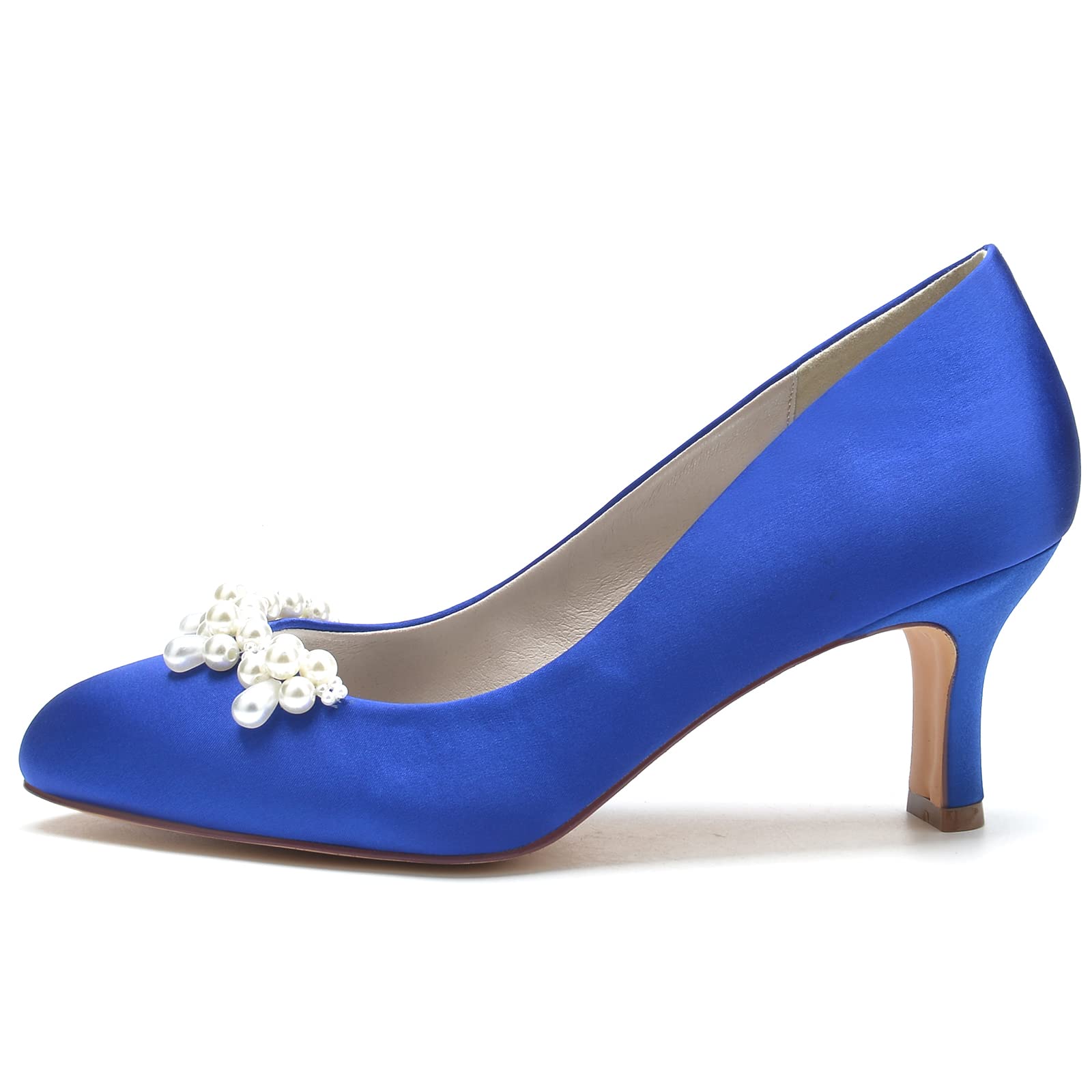 Elegant COMFASH Bridal Wedding Shoes for Bride - Closed Toe Pumps with Pearl Ankle Strap, 2.56