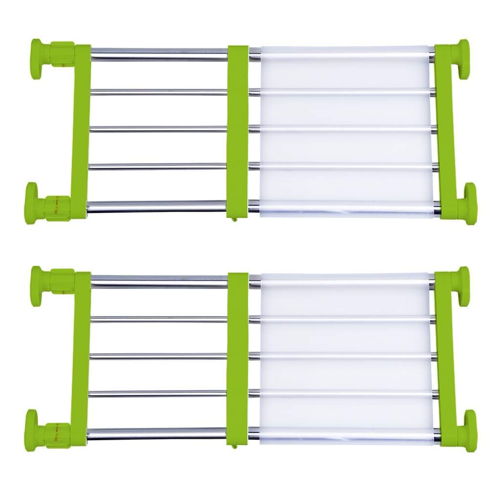 BAOYOUNI 2 Pack Expandable Tension Shelf - Adjustable Closet Organizer for Bathroom, Kitchen, Wardrobe & Bookcase (15.74-23.62 Inches, Green) | Space-Saving Storage Solution for Clothes, Towels & Books