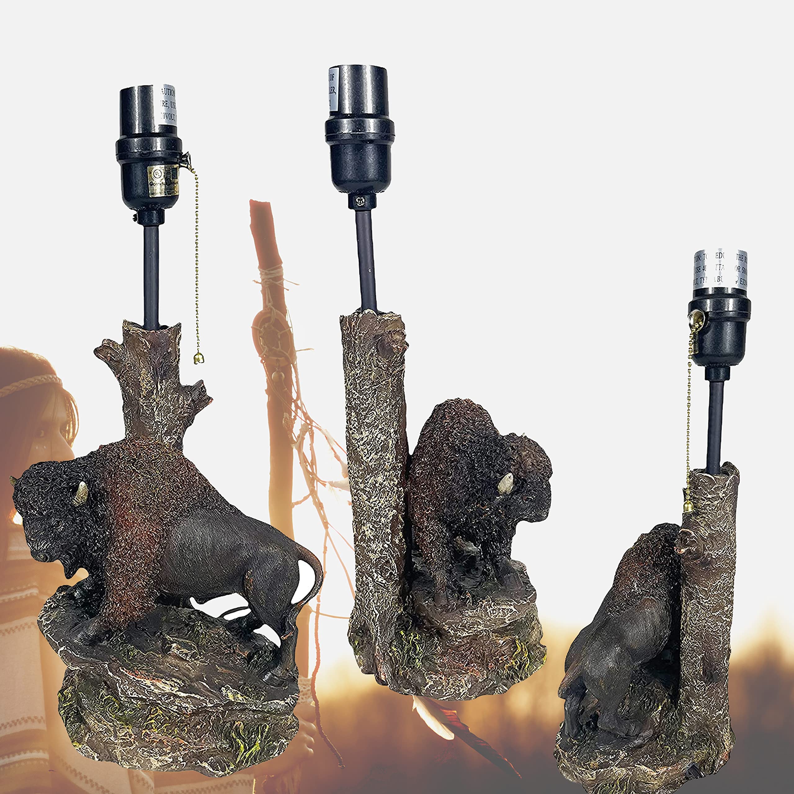 Western Cowboy Buffalo Table Lamp - End Table Nightstand Light for Living Room, Bedroom & Office - Rustic American Buffalo Decor - Perfect for Ranch, Cabin & Western Home Decor