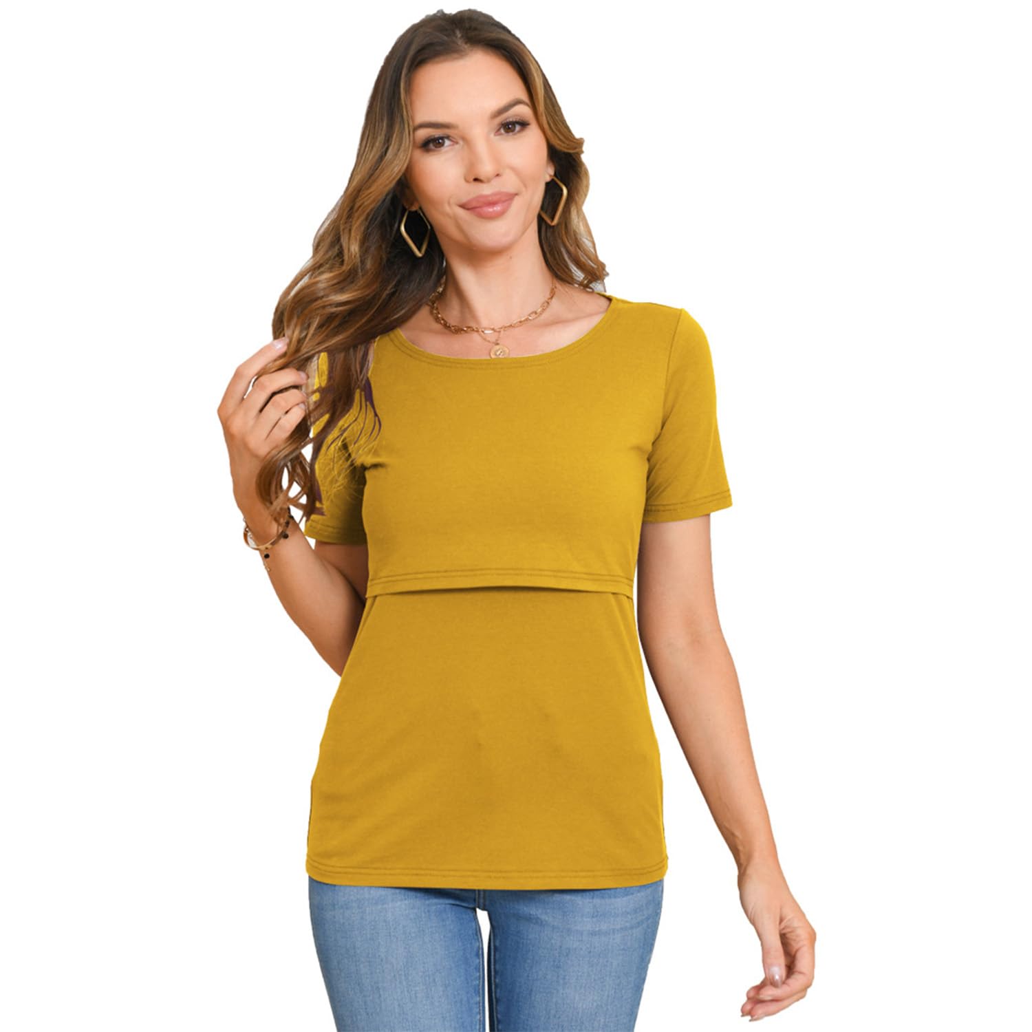 Bearsland Women's 3-Pack Maternity Nursing Tops - Soft Short Sleeve Breastfeeding Shirts for Comfortable Nursing & Pumping - Perfect for Daily Wear, Hospital Visits & Mother-Baby Bonding Time