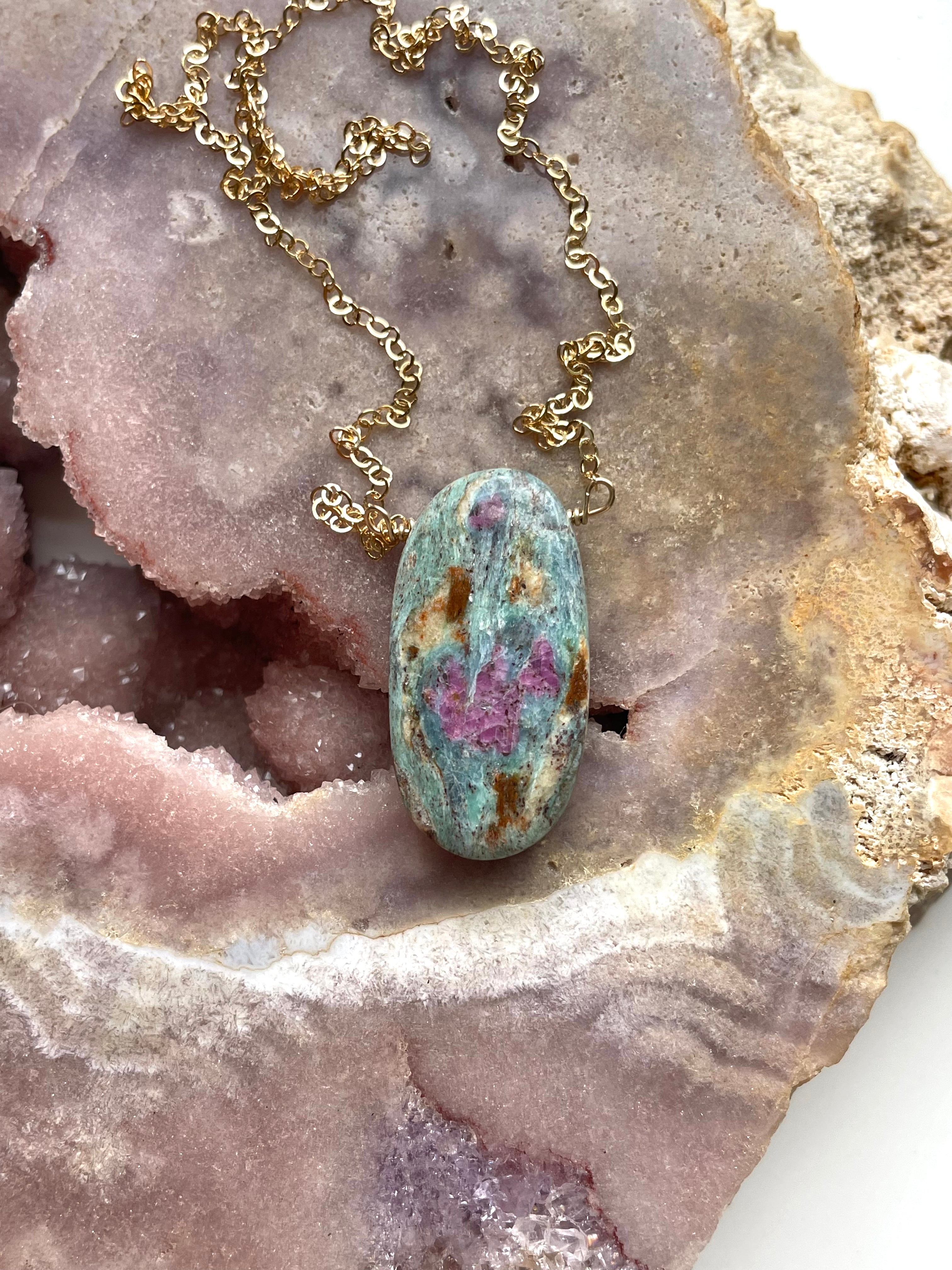 Elegant Ruby in Fushite Necklace - 14K Gold Filled Pendant for Women | Perfect Gift for Birthday, Anniversary & Valentine's Day