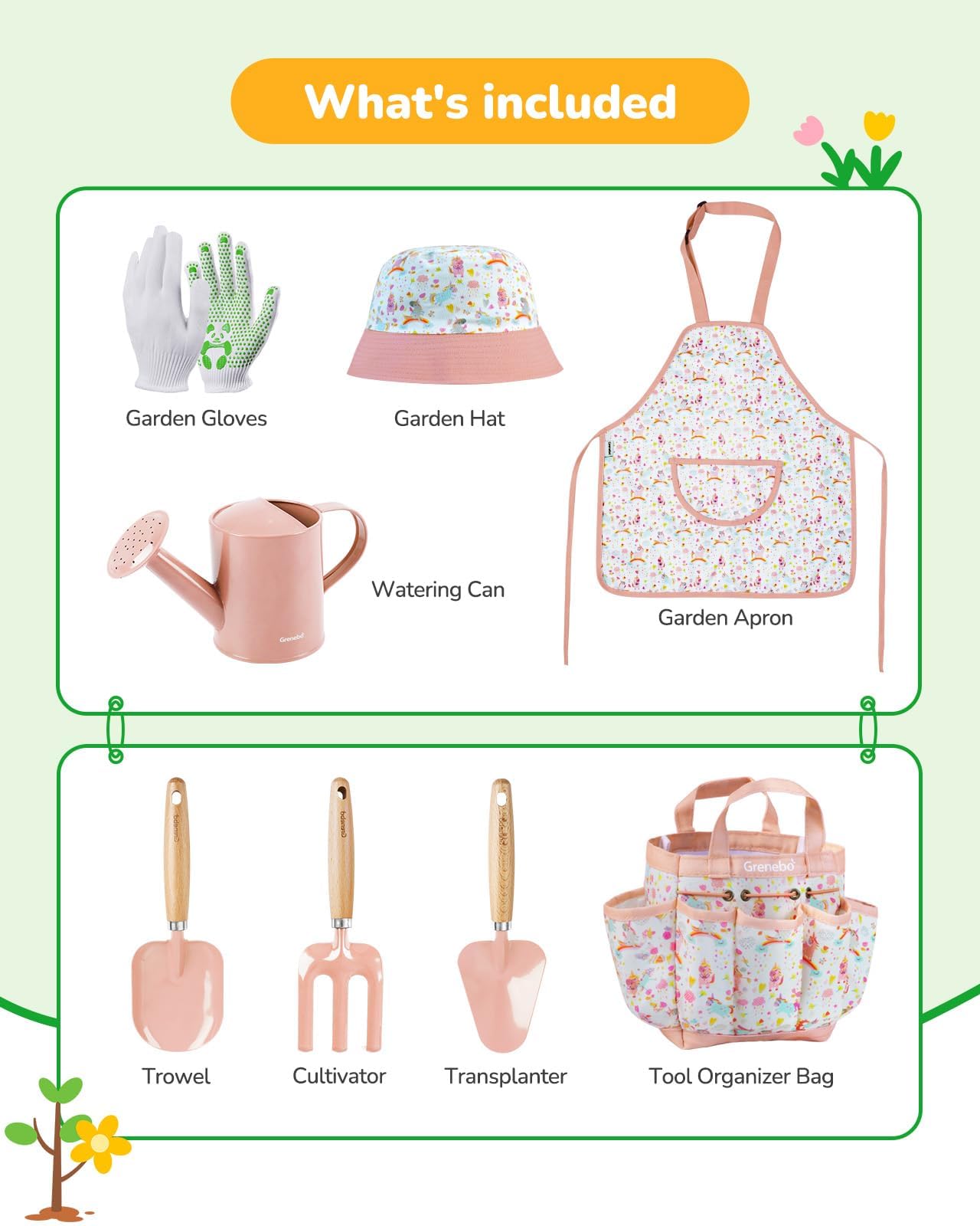**Kids Gardening Tool Set - Complete Garden Kit for Toddlers & Children with Shovels, Rake, Hat, Apron, Gloves, Watering Can & Storage Bag (Pink) - Outdoor Learning & Pretend Play Toys for Backyard, School & Home Activities**