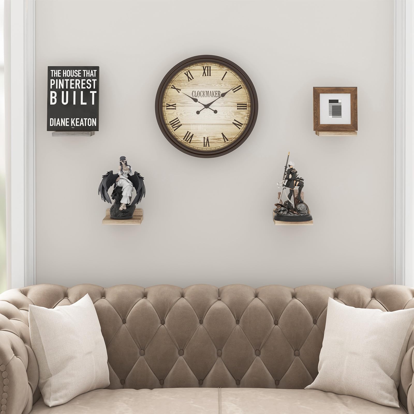 Fixwal Floating Shelves for Wall - Set of 4 Rustic Wood Wall Mounted Shelves 5x5 Inches, Carbonized Black - Perfect for Bedroom, Living Room, Kitchen & Bathroom Decor | Great for Displaying Plants, Photos, Books & Small Decorative Items