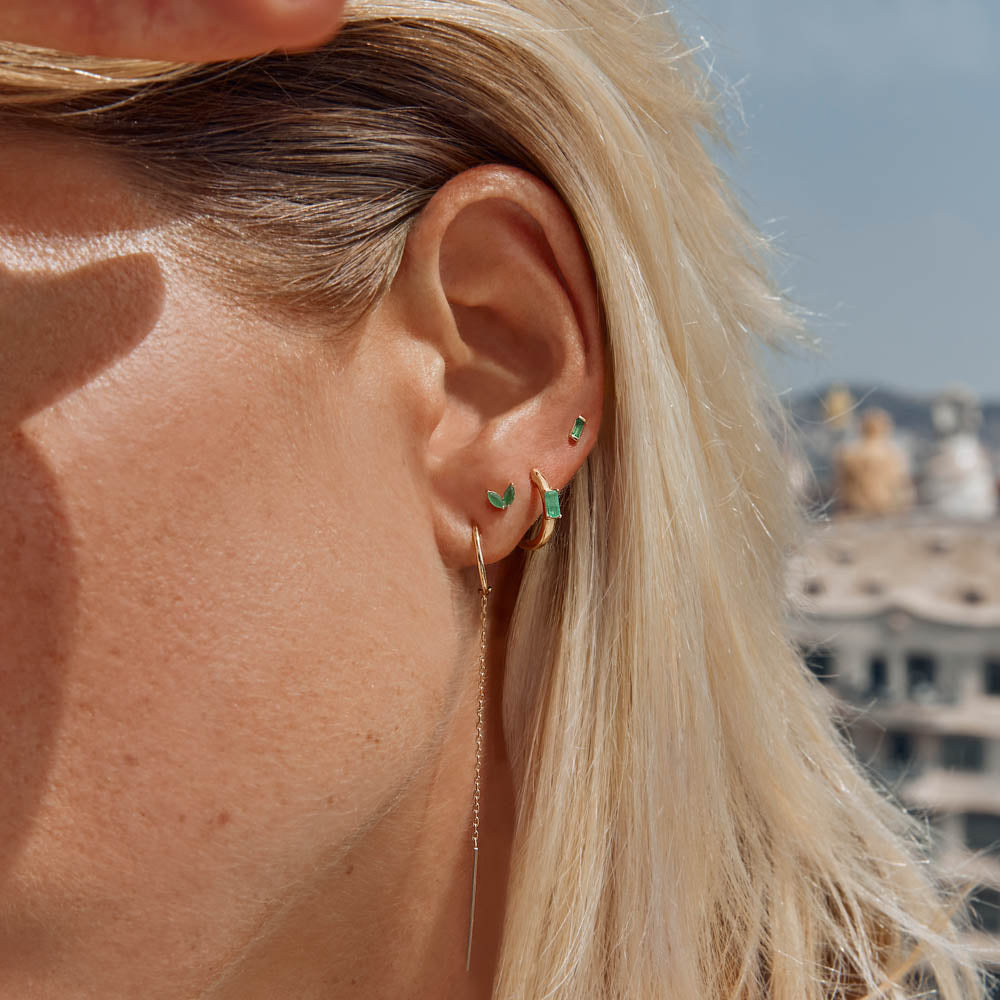 10k Gold Emerald Baguette Helix Single Stud Earrings for Women - Elegant Green Gemstone Jewelry for Everyday Wear & Special Occasions