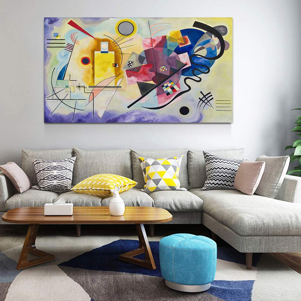ZENDA Wassily Kandinsky Abstract Wall Art - Yellow Red Blue Wrapped Canvas Painting Print for Living Room & Bedroom Decor - Ready to Hang - Perfect for Modern Home & Office Interior Design
