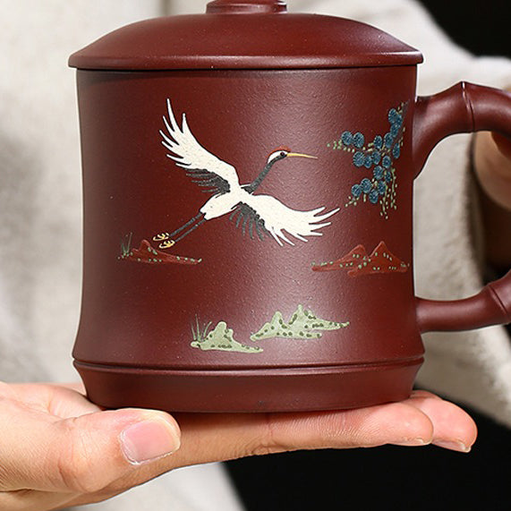 Premium Yixing Purple Clay Pine Crane Tea Cup - Handcrafted Chinese Ceramic Teacup for Gongfu Tea Ceremony, Gift for Tea Lovers - Perfect for Relaxing Tea Time & Zen Meditation