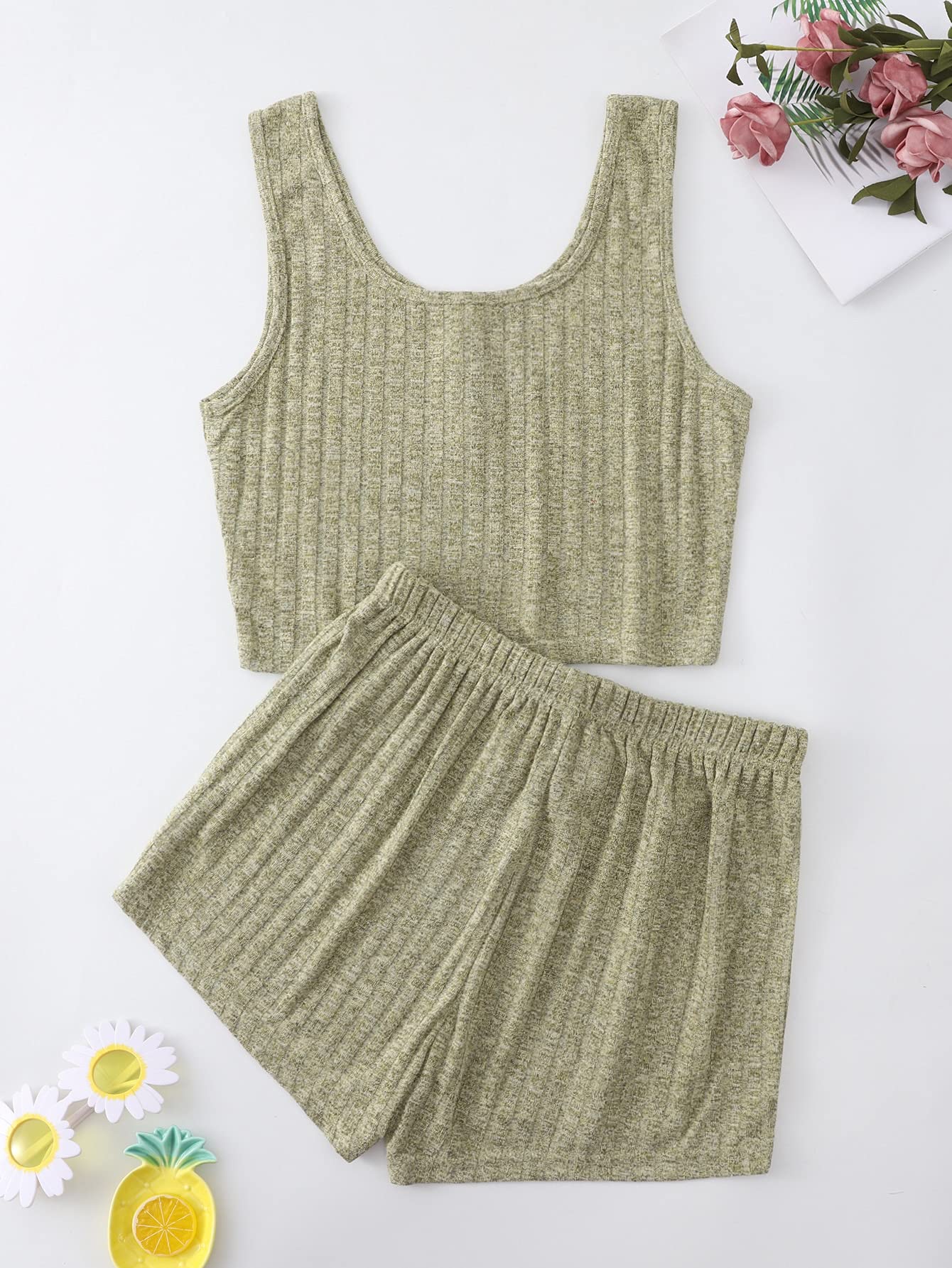 SOLY HUX Women's Ribbed Knit Pajama Set - Sleep & Lounge Wear for Comfort