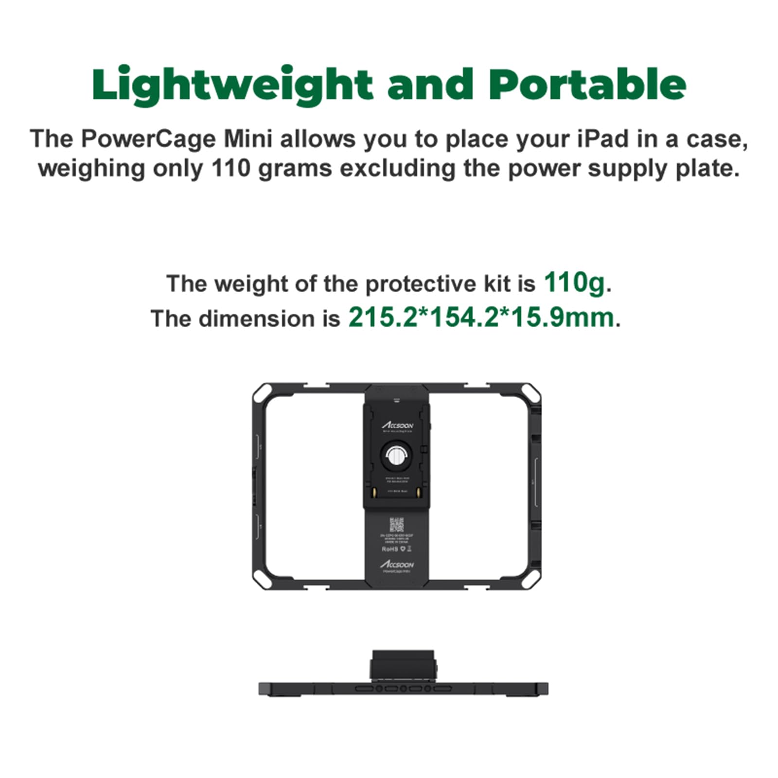 Accsoon PowerCage Mini for iPad Mini 6/Mini 7 (A17 Pro) - 8.3 Inch Protective Cage with Sun Hood & NP-F Battery Adapter | Keep iPad Charged | Compatible with SeeMo/SeeMo Pro/Nano | Perfect for Outdoor Video Recording, Vlogging & Live Streaming