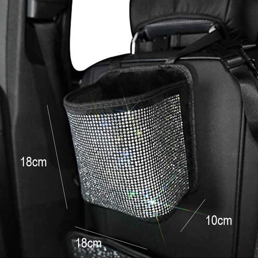 Premium Bling Crystal Car Seat Organizer - 2 Pack Diamond Car Accessory for Front/Back Seat Storage, Travel Caddy Bag & Garbage Pocket Bin (Pure White) - Perfect for Road Trips, Family Travel & Daily Commute