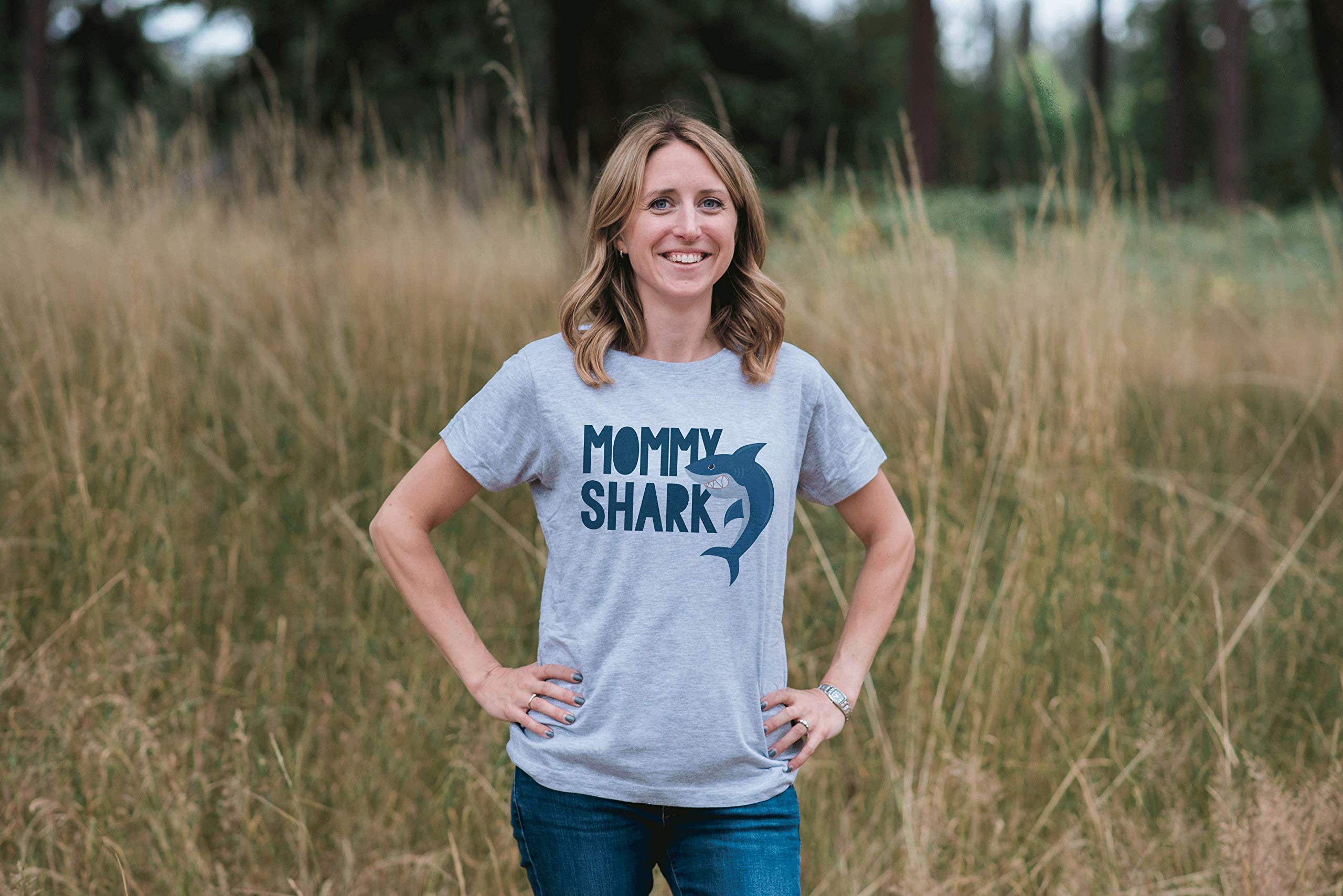 7 ate 9 Apparel Women's Mommy Shark Graphic T-Shirt - Soft Cotton Funny Mom Tee for Casual Wear, Mother's Day Gifts & Family Outfits