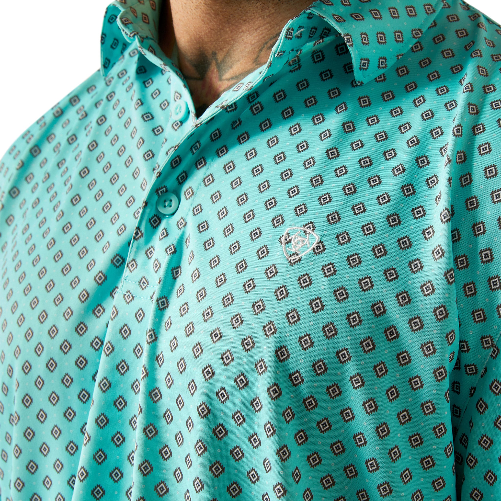 Ariat Men's Aruba Blue Printed Short Sleeve Polo Shirt - Breathable Moisture-Wicking Performance Top for Golf, Casual Wear & Outdoor Activities