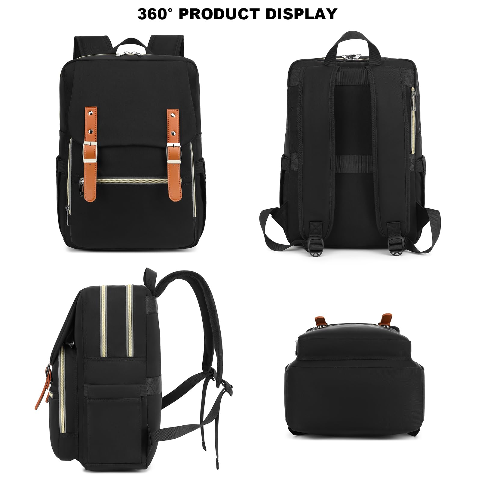 Stylish Laptop Backpack for Women & Girls - Waterproof School, Work & Travel Backpack with USB Charging Port - Fits 15.6 Inch Notebook, College Bookbag - Perfect for Commuting, Business Trips & Campus Life (Black)