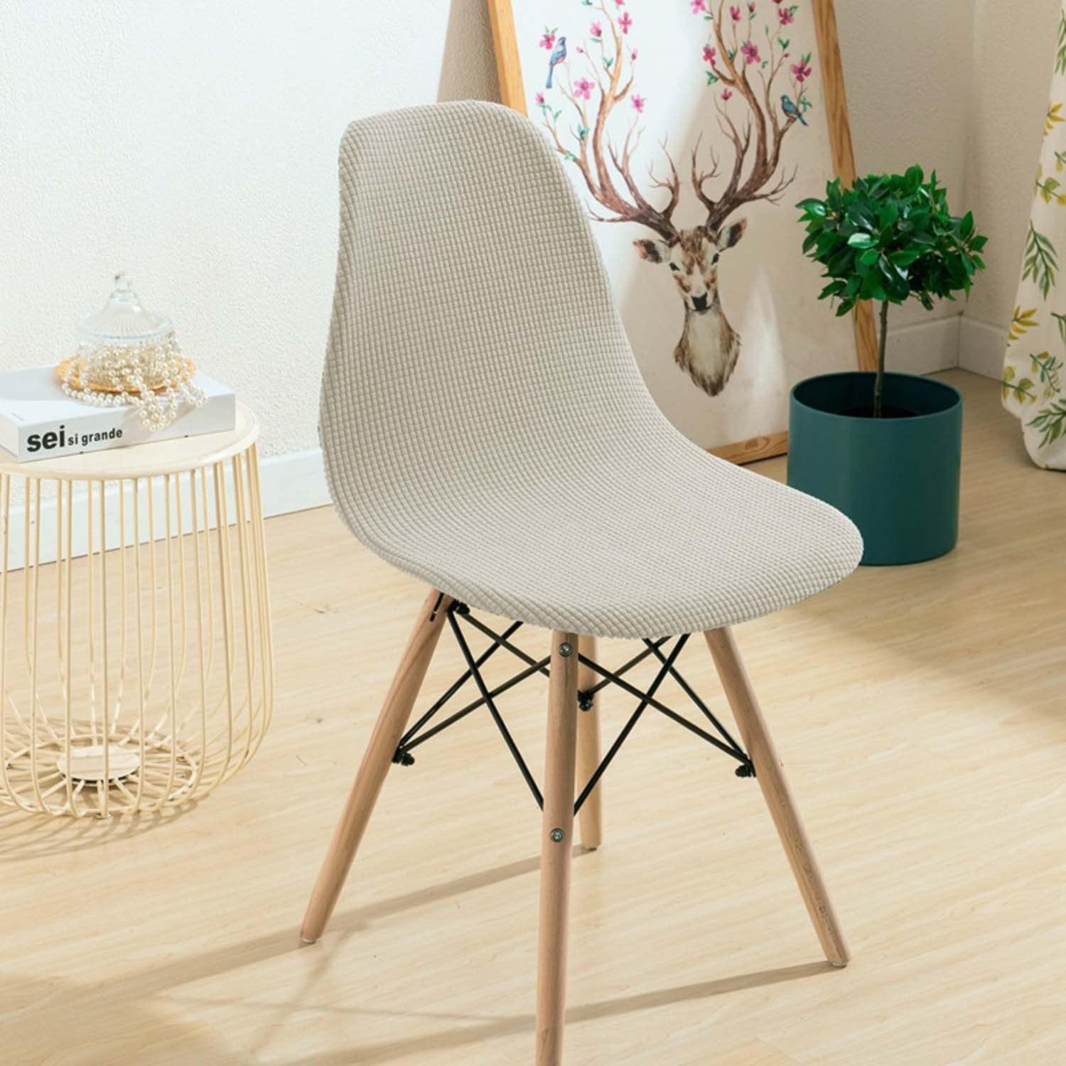 Gray Black Stretch Chair Covers - Mid Century Armless Slipcovers for Dining & Living Room Furniture Protection