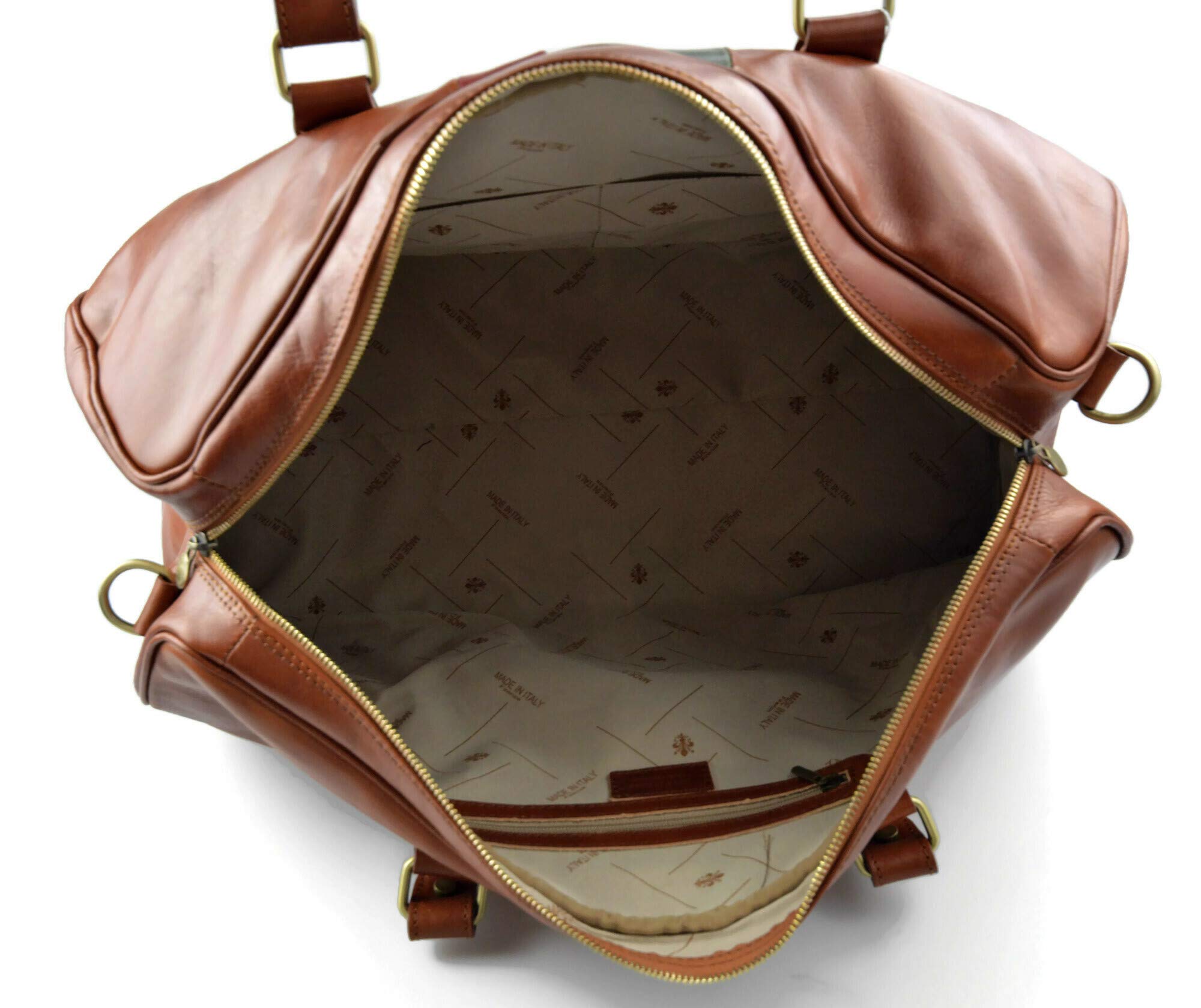 Premium Italian Leather Travel Duffle Bag for Men & Women - Weekender Gym Bag with Shoulder Strap - Honey Color & Italian Flag Design - Perfect for Travel, Gym, Work & Weekend Getaways