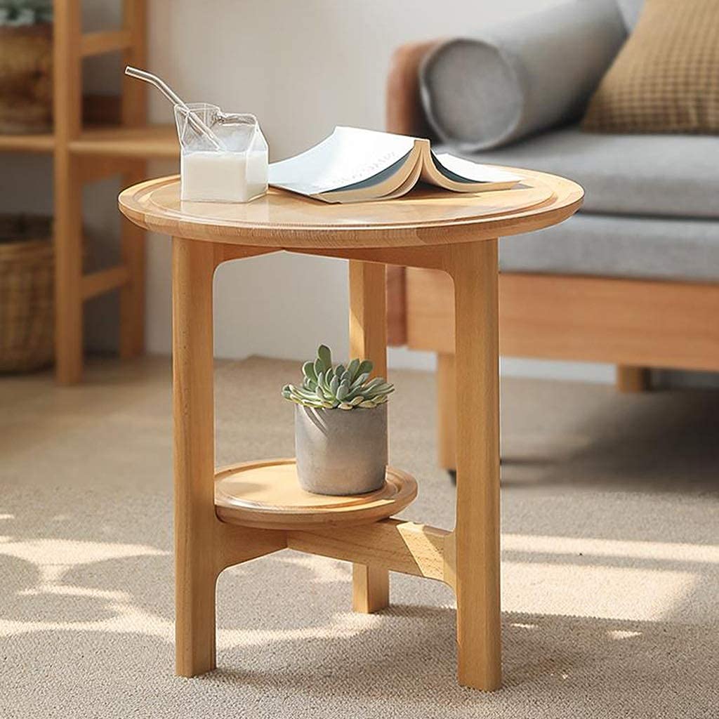 2-Tier Round Solid Wood Side Table with Storage Shelf - Small Coffee Table, End Table for Living Room, Bedroom, Balcony - Perfect for Holding Drinks, Books & Decor