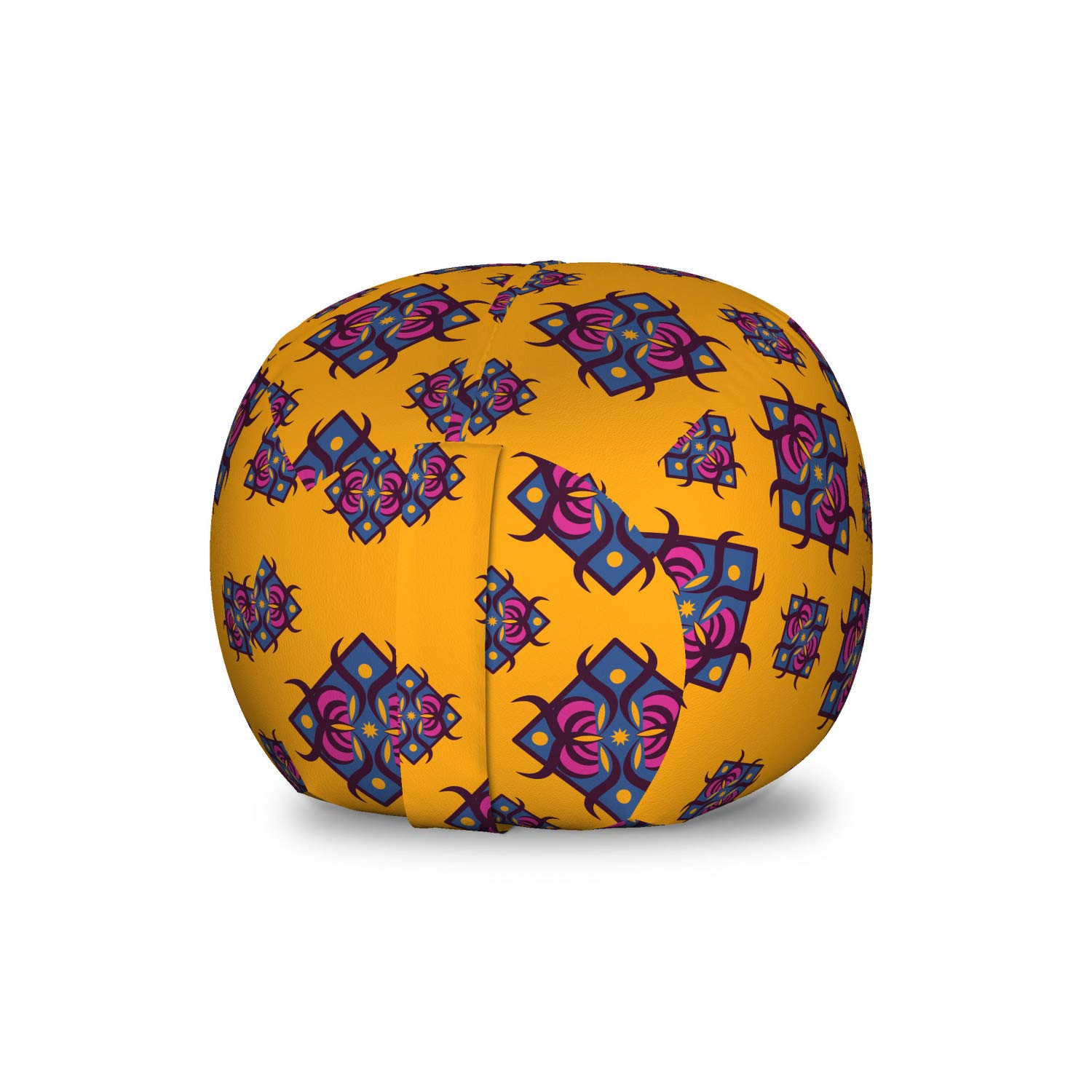 Ambesonne Geometric Storage Toy Bag Chair - Diamond Shaped Oriental Design, Washable Stuffed Animal Organizer, Small Size Orange Multicolor - Perfect for Kids' Room, Playroom & Nursery Organization