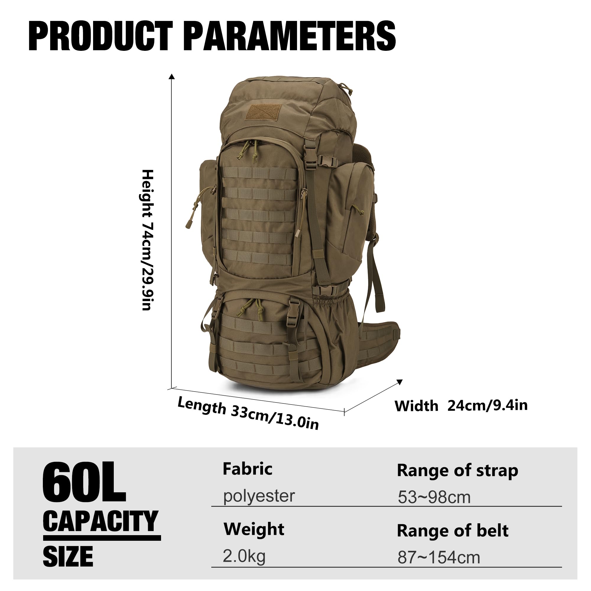 Mardingtop 60L Military Tactical Backpack - Waterproof Hiking Camping Hunting Rucksack with Rain Cover - Perfect for Outdoor Adventures, Travel & Survival Gear
