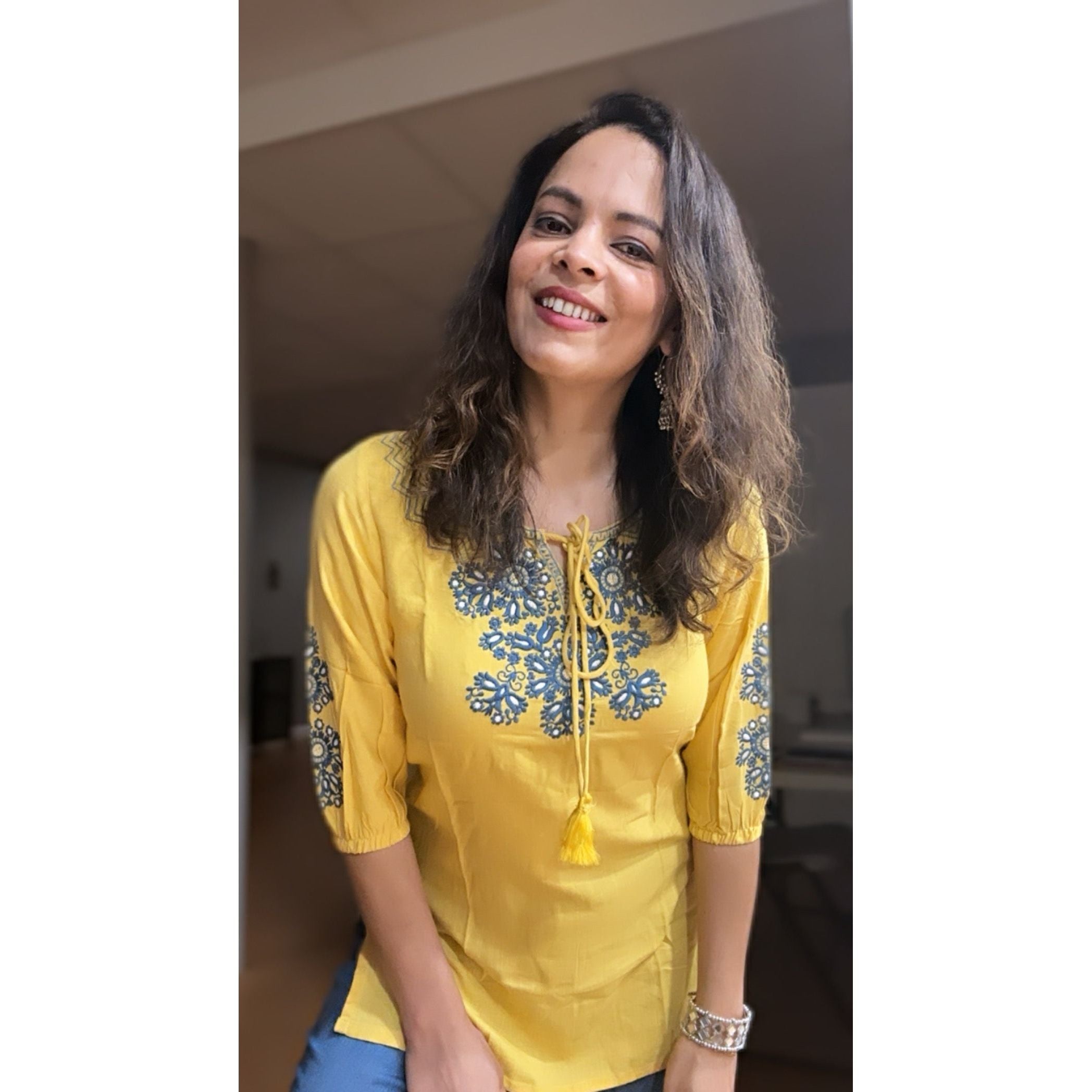 Stylish Yellow Short Kurti for Women - Comfortable & Trendy Cotton Top for Casual Wear, Parties & Festivals