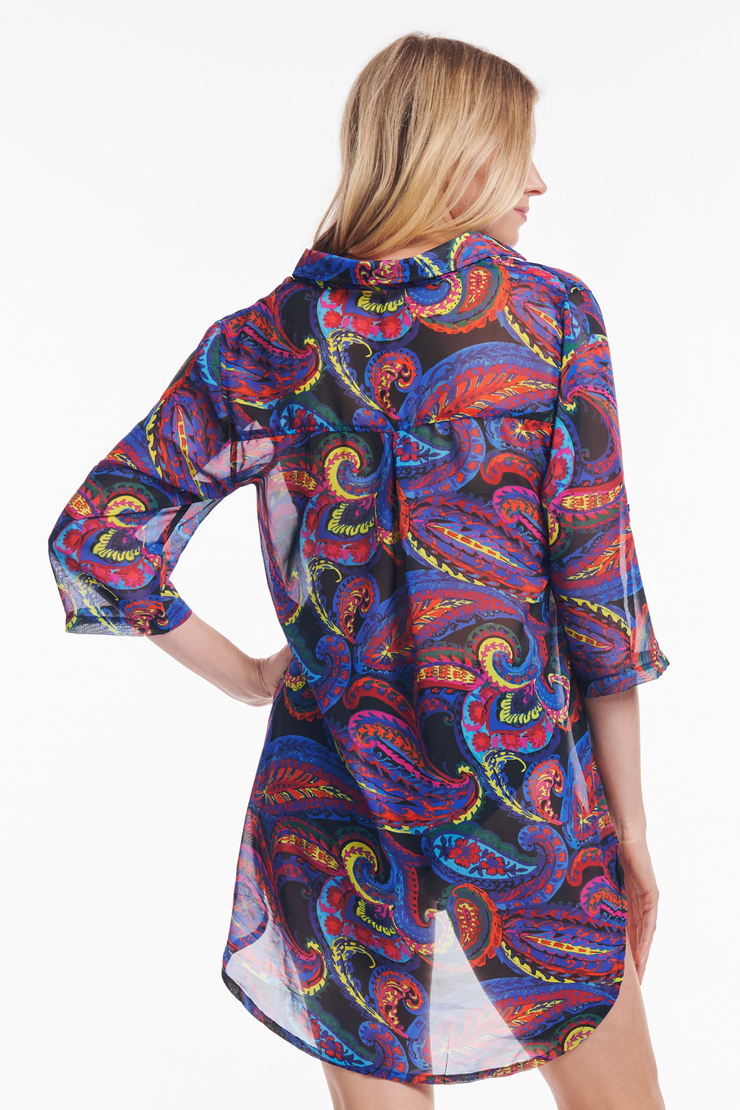 French Paisley Collared Pullover Tunic Coverup - Stylish Beach Cover-Up & Casual Loungewear for Women