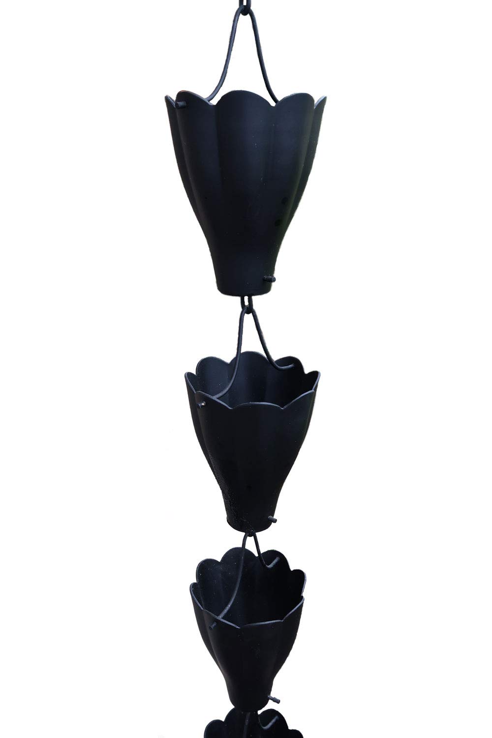 Black XL Aluminum Scalloped Rain Chain with Installation Kit - 12 Foot Downspout Alternative for Garden, Patio & Roof Drainage | Decorative Water Feature for Outdoor Landscaping