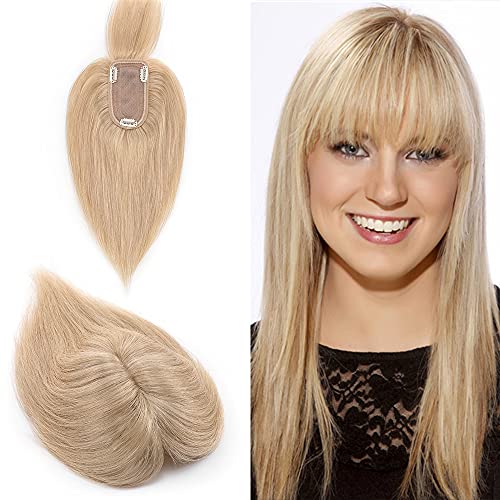 Clip in Human Hair Topper with Silk Base - Natural Looking Hairpiece for Thinning Hair - Perfect for Daily Wear, Special Occasions & Styling