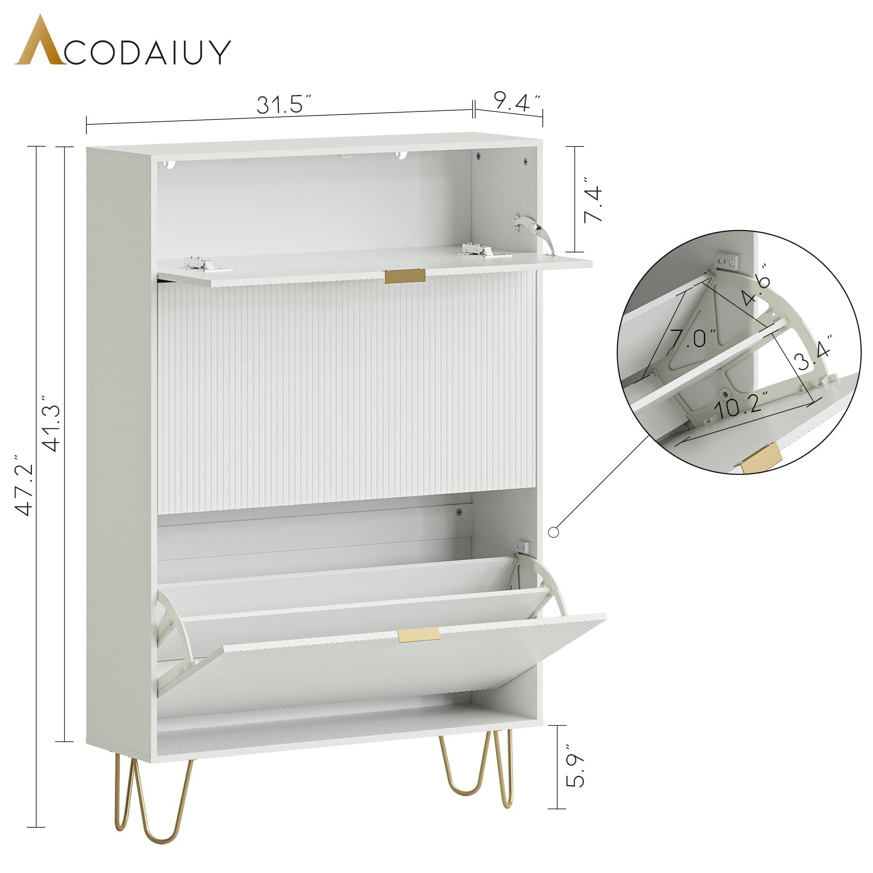 White Vertical Shoe Storage Cabinet with 2 Flip Drawers - Freestanding Narrow Shoe Rack Organizer for Entryway, Hallway & Closet - Space Saving Shoe Cabinet for Home Organization