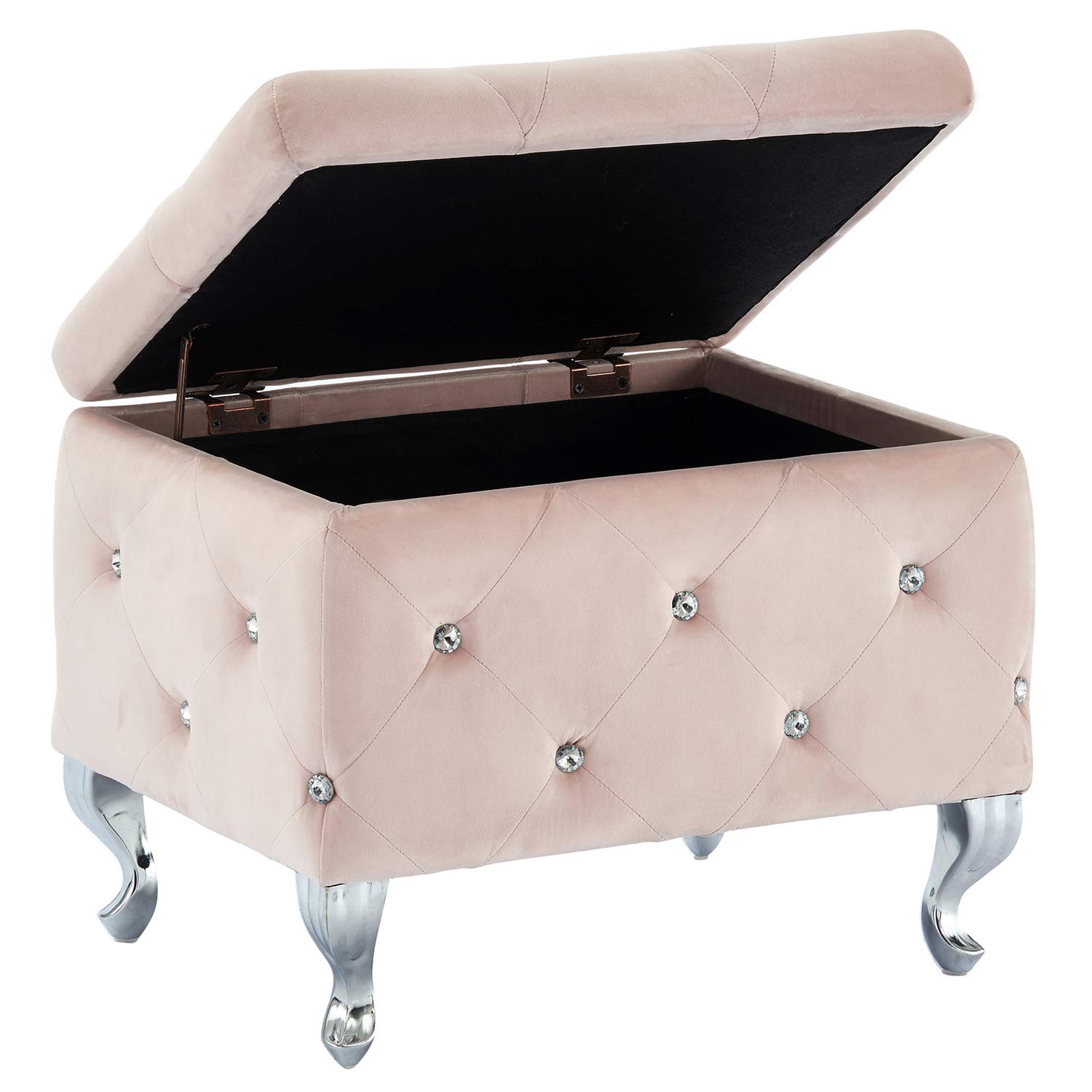 Overstock !nspire Square Storage Ottoman with Velvet Upholstery & Metal Legs in Blush Pink - Perfect for Living Room, Bedroom, or Home Office Storage & Seating