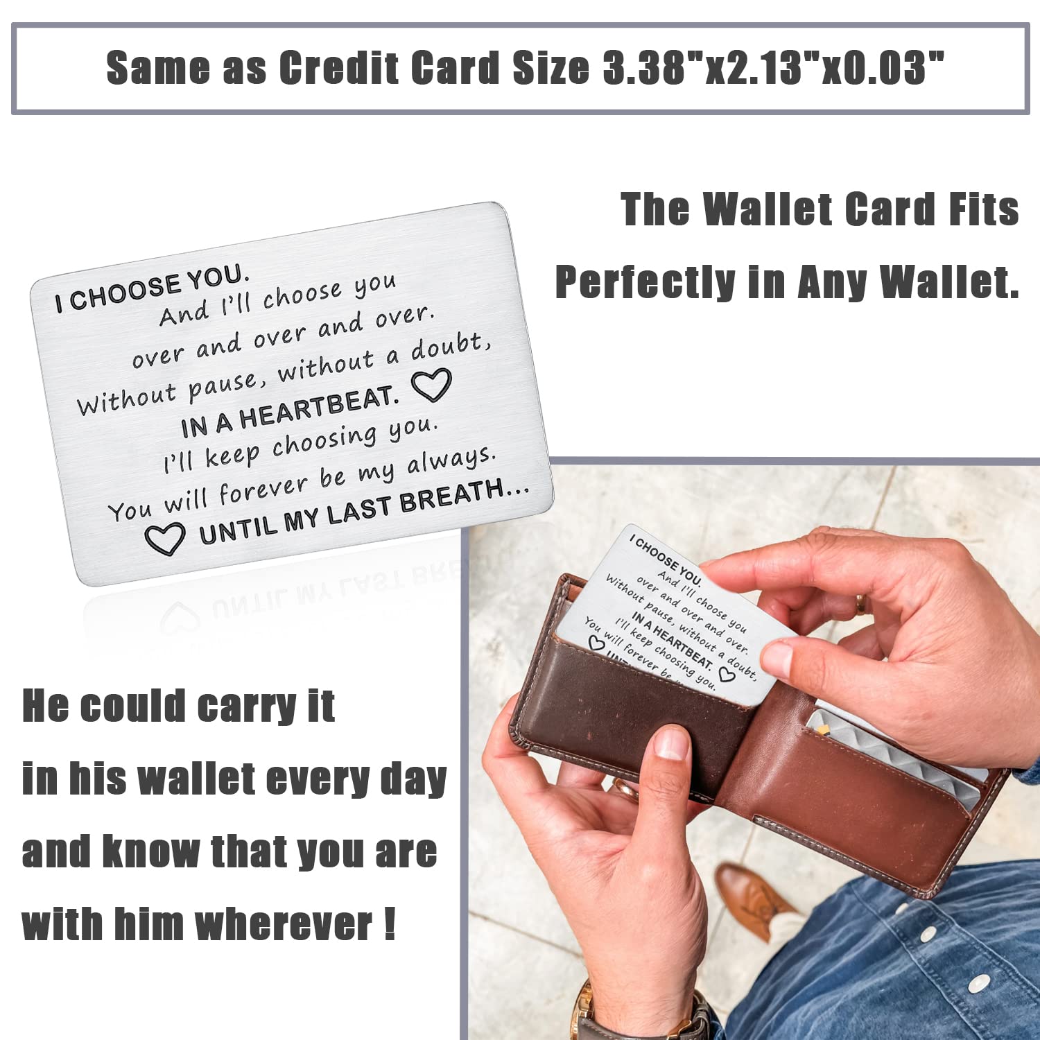 Romantic I Choose You Wallet Card - Anniversary, Birthday, Valentine's Day Gift for Husband, Boyfriend, Groom | Christmas Stocking Stuffer, Father's Day, Graduation Present | Perfect for Wallets, Love Notes & Special Occasions