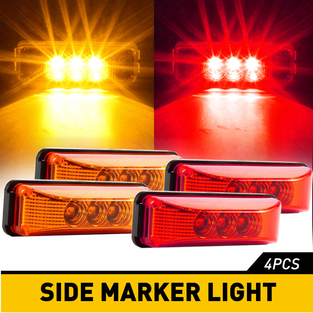 4 Inch 3 LED Front & Rear Side Marker Lights for 12V Trucks, Trailers, RVs - 4 Pack - Waterproof & Durable for Night Driving & Safety Visibility